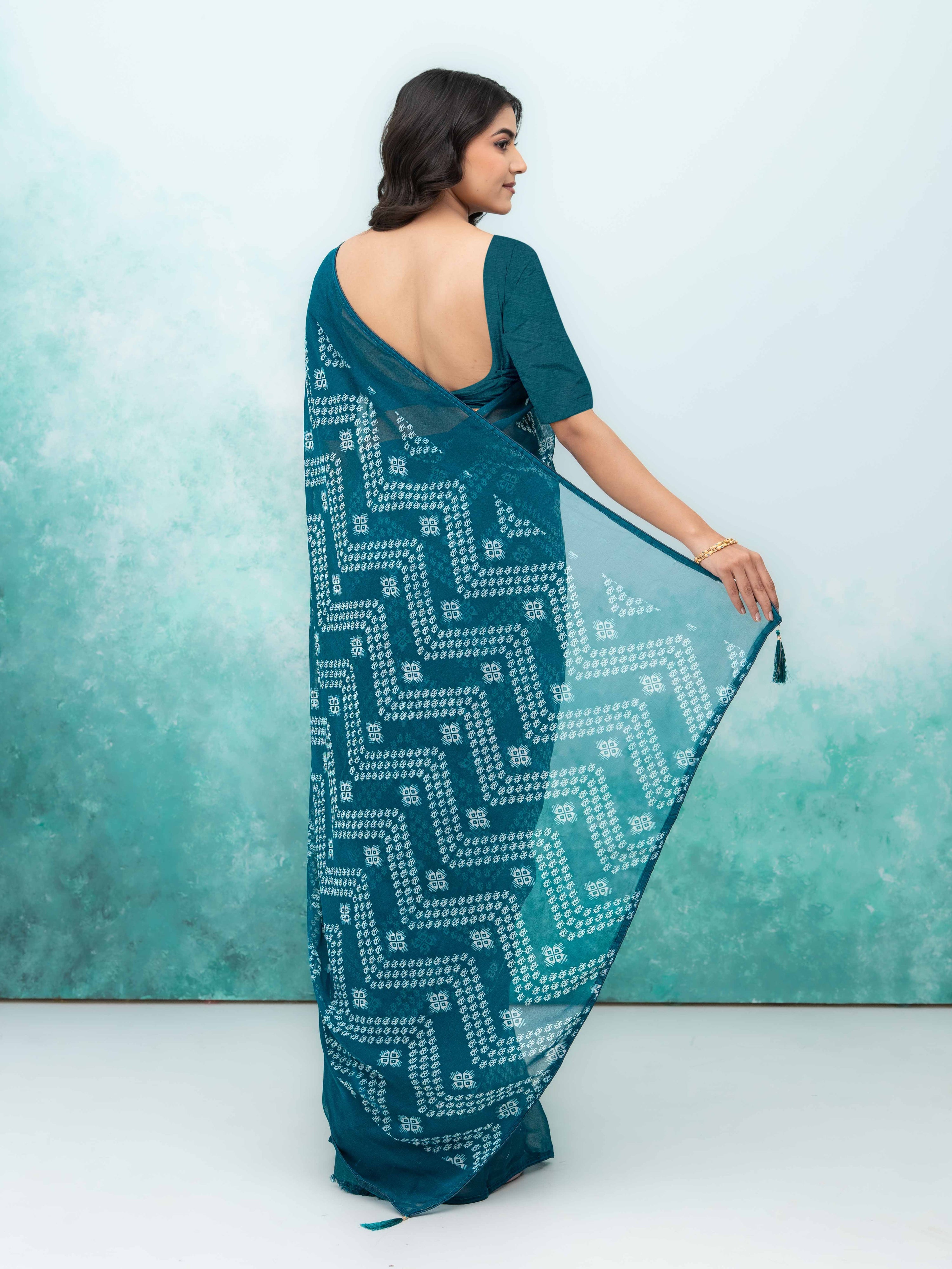 Teal Blue Georgette Saree