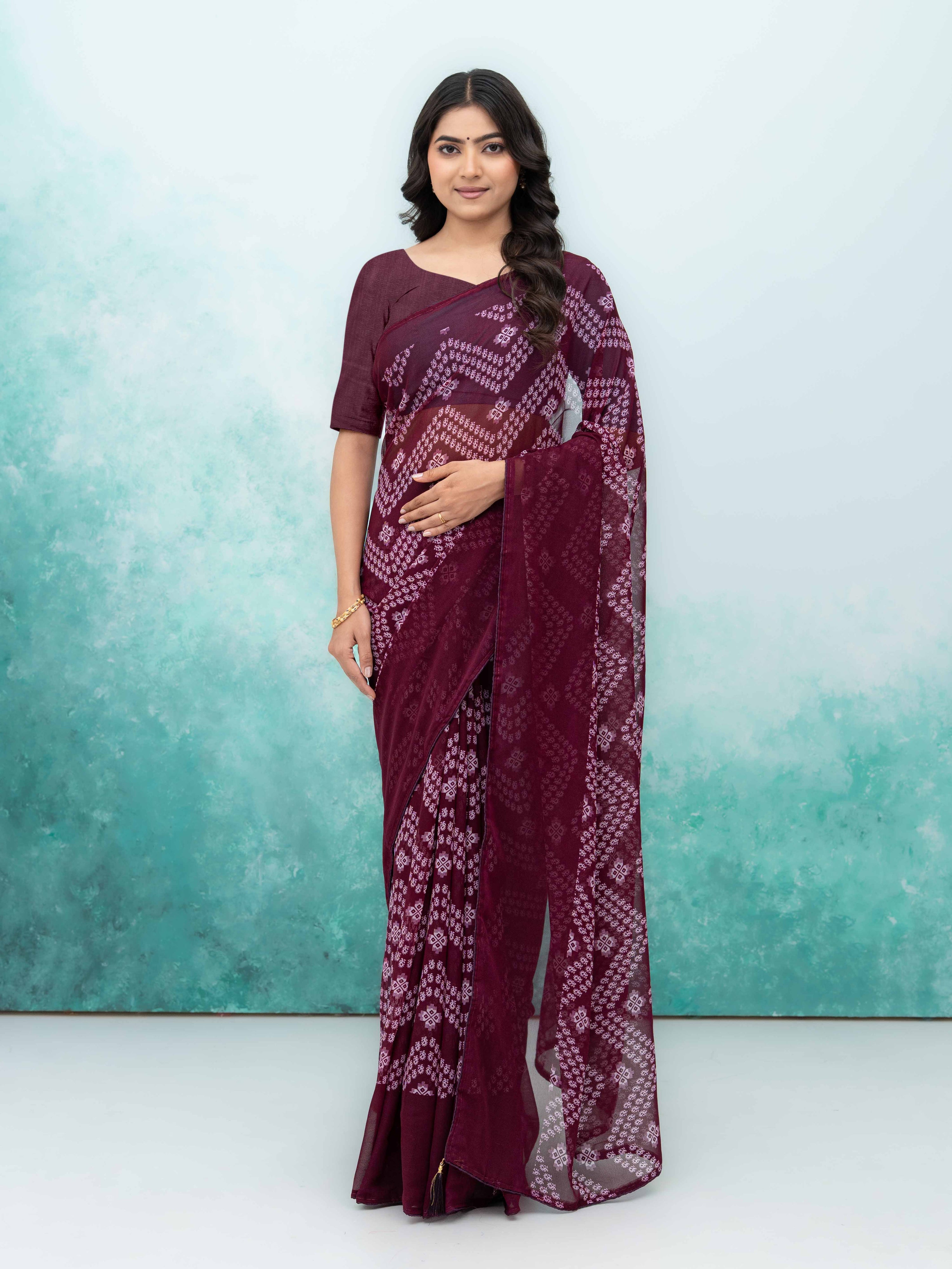 Wine Georgette Saree