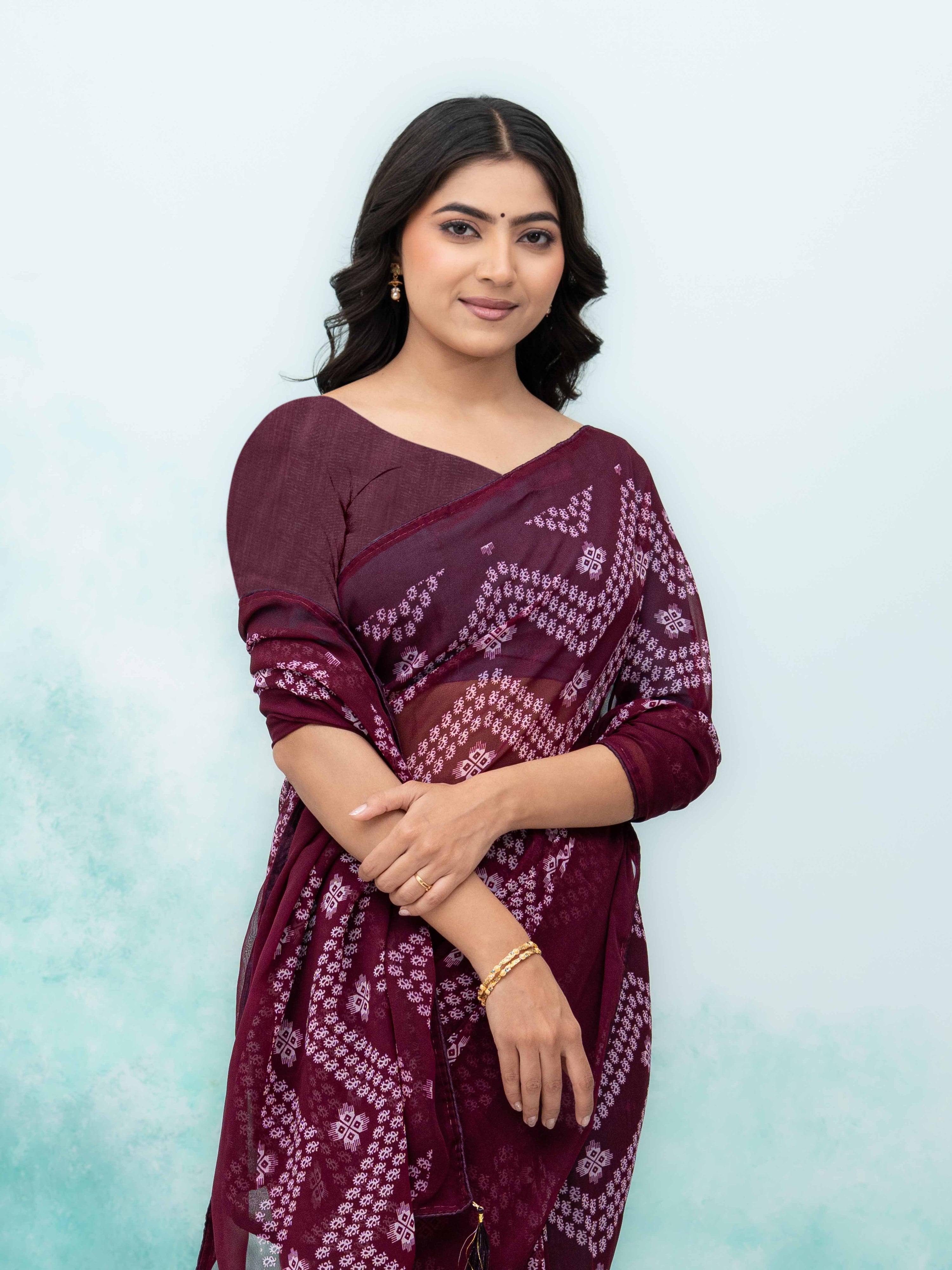Wine Georgette Saree