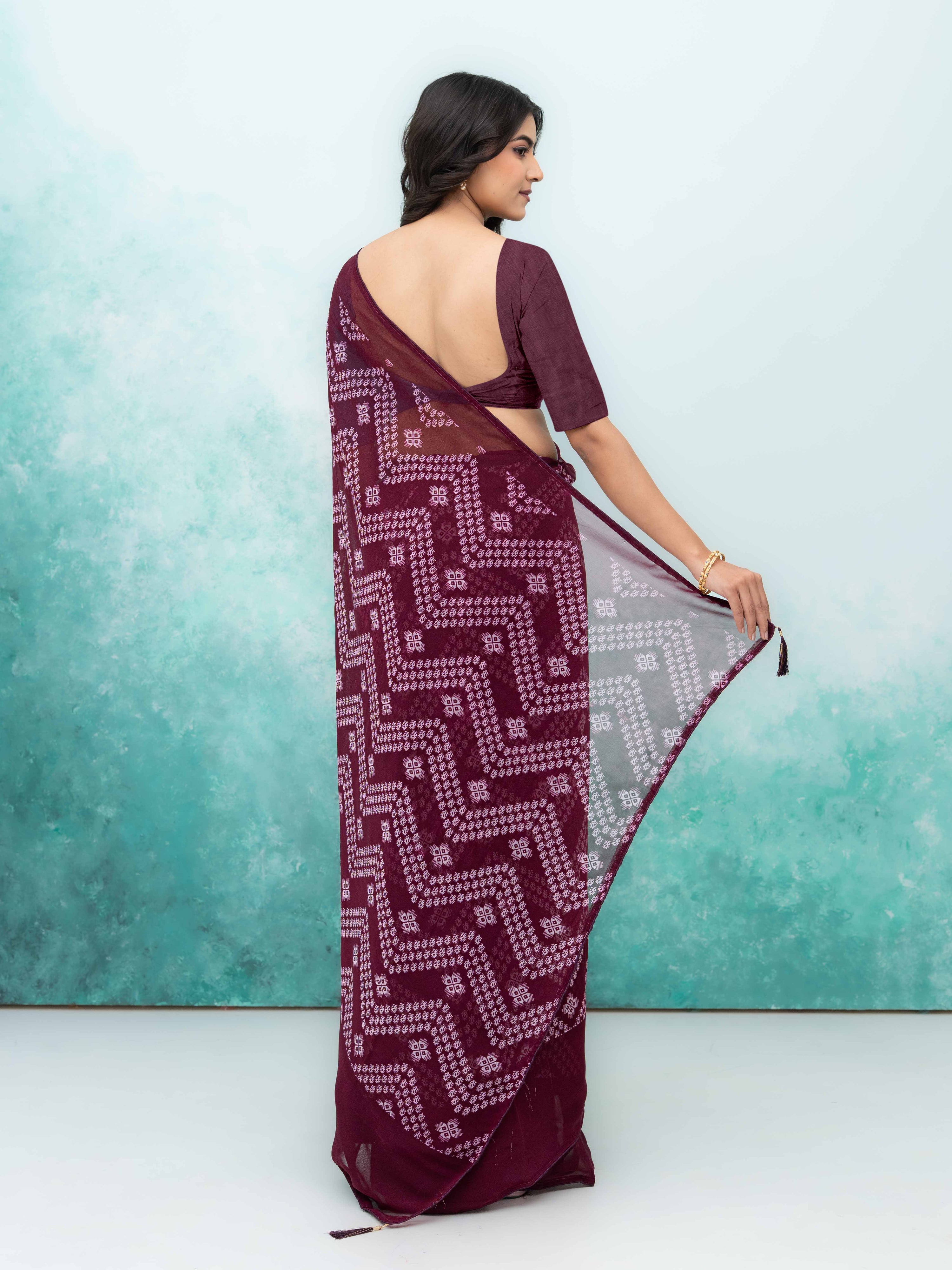 Wine Georgette Saree
