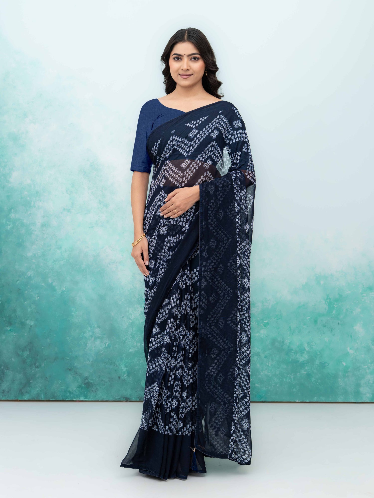 Navy Blue Georgette Saree