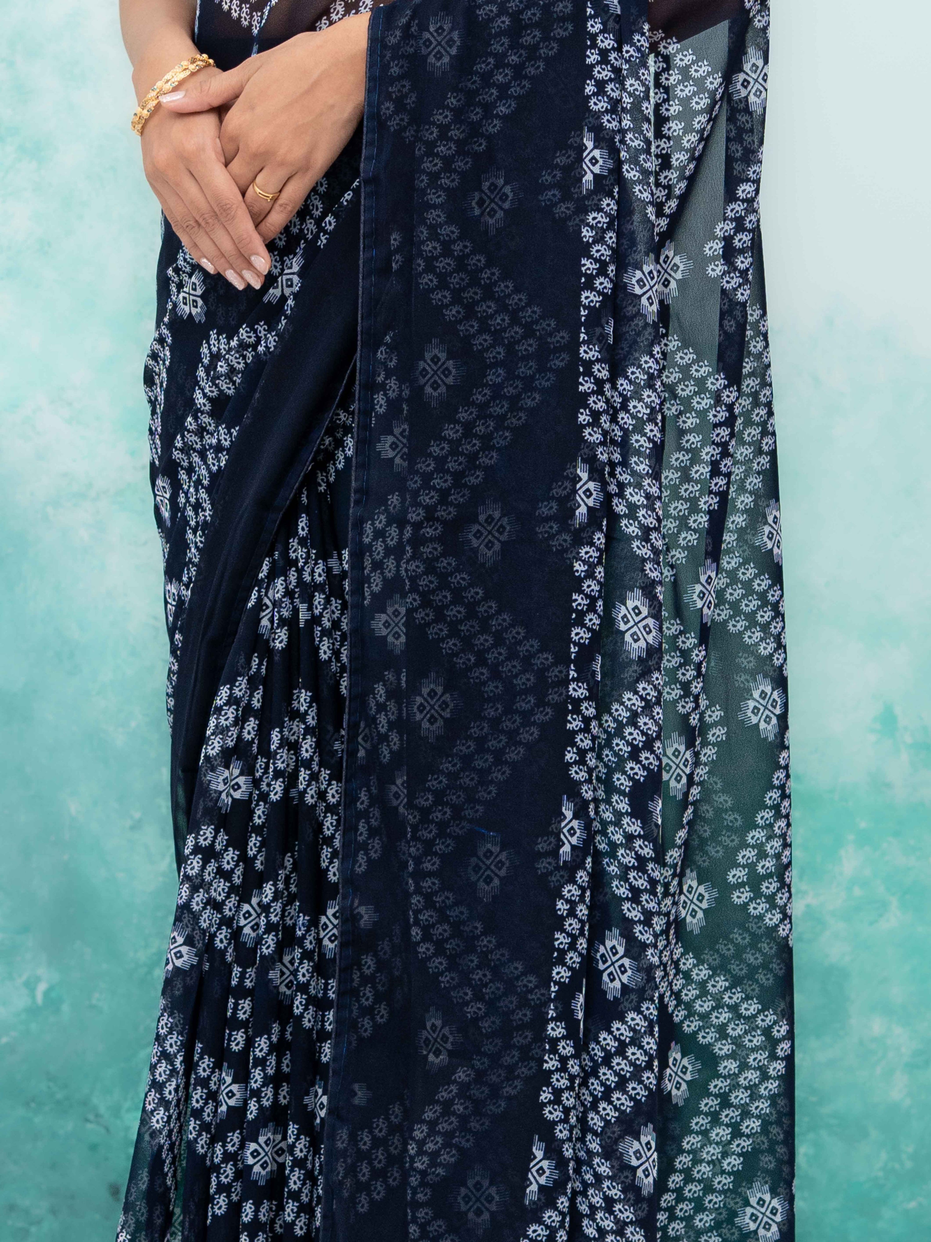 Navy Blue Georgette Saree