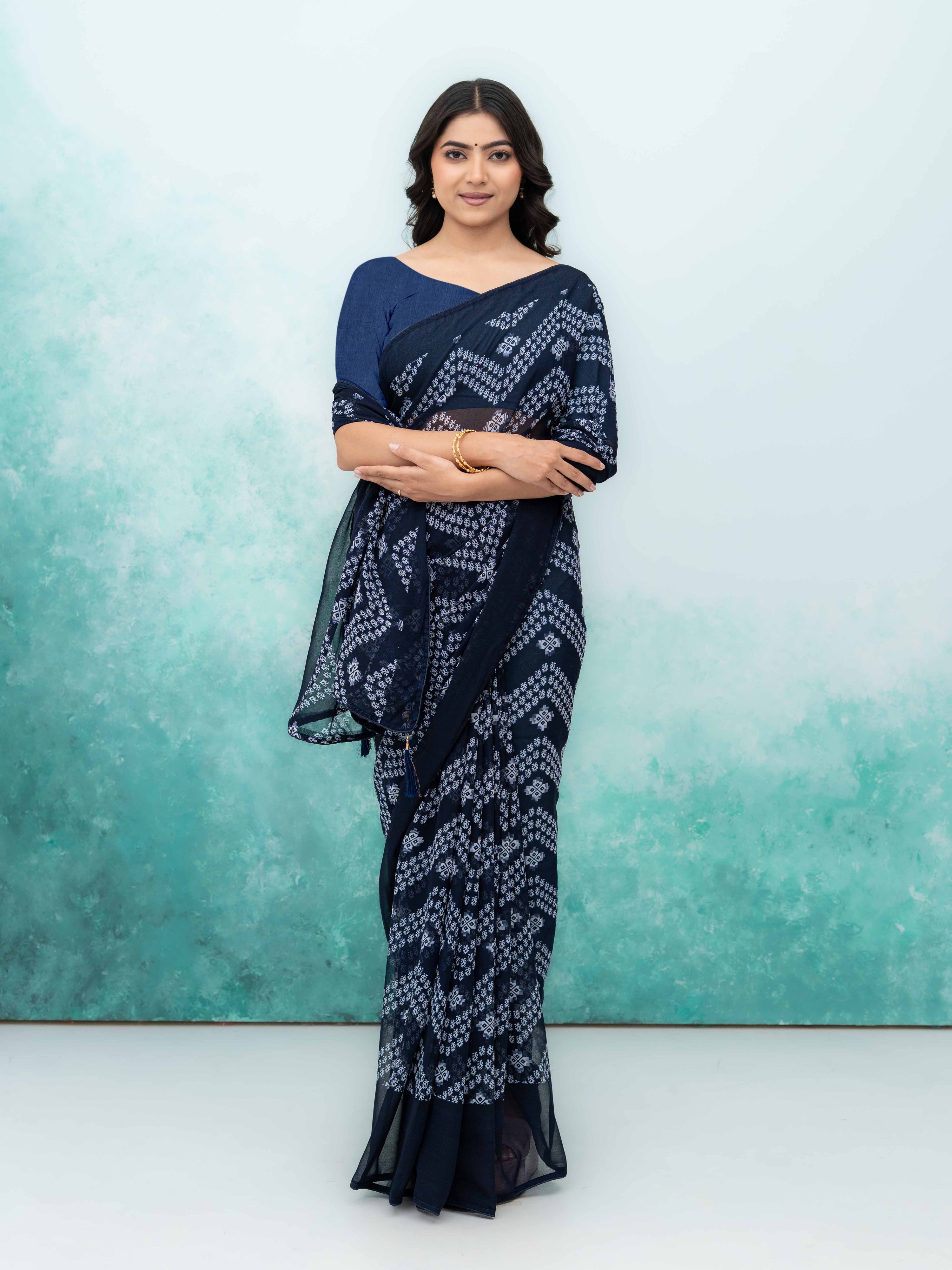 Navy Blue Georgette Saree