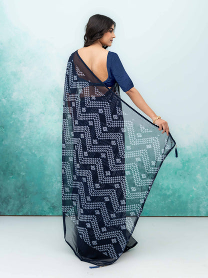 Navy Blue Georgette Saree