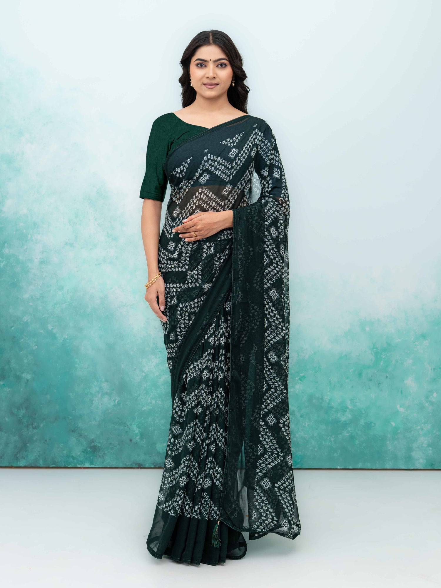Dark Green Georgette Saree