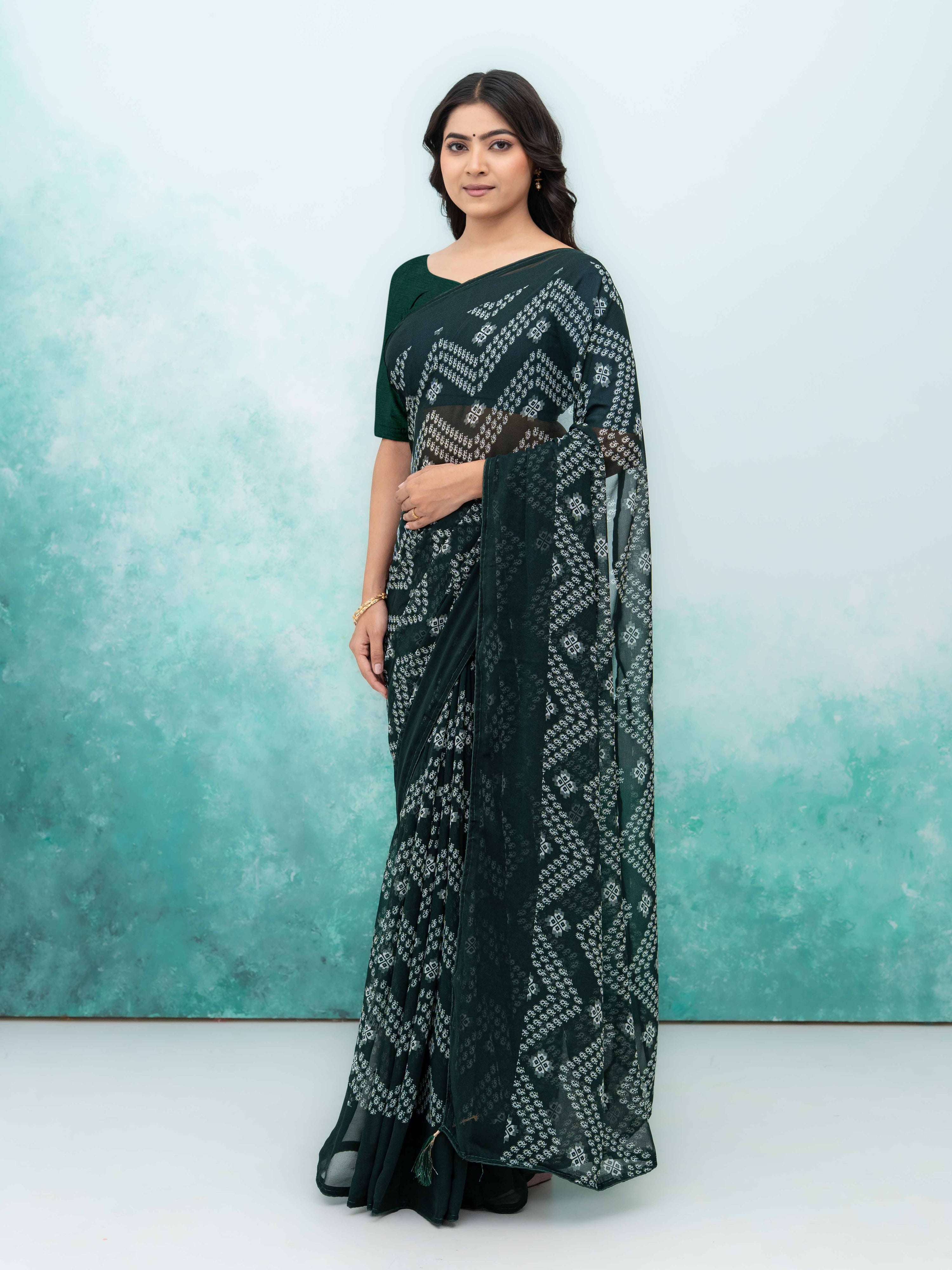 Dark Green Georgette Saree