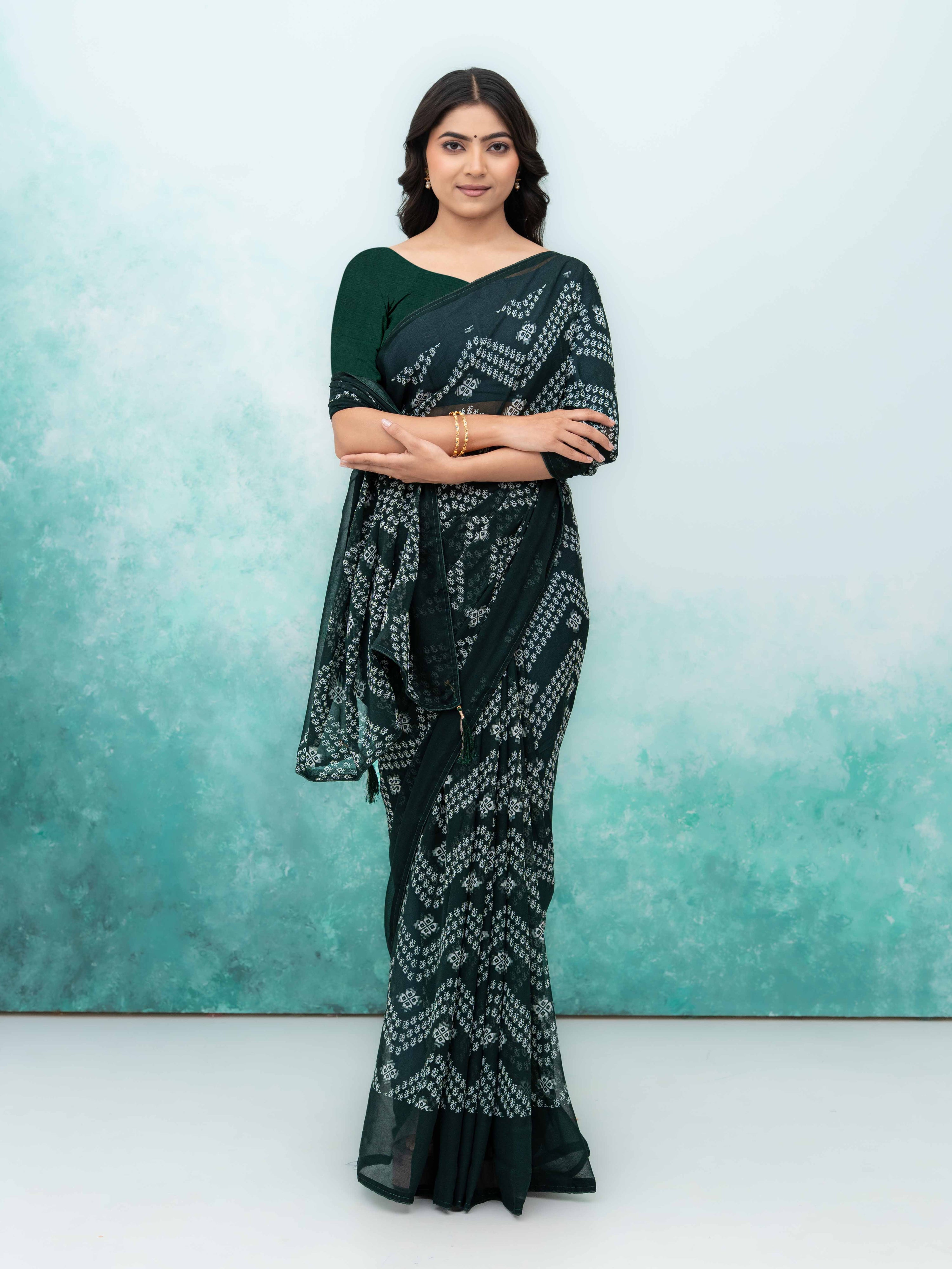Dark Green Georgette Saree