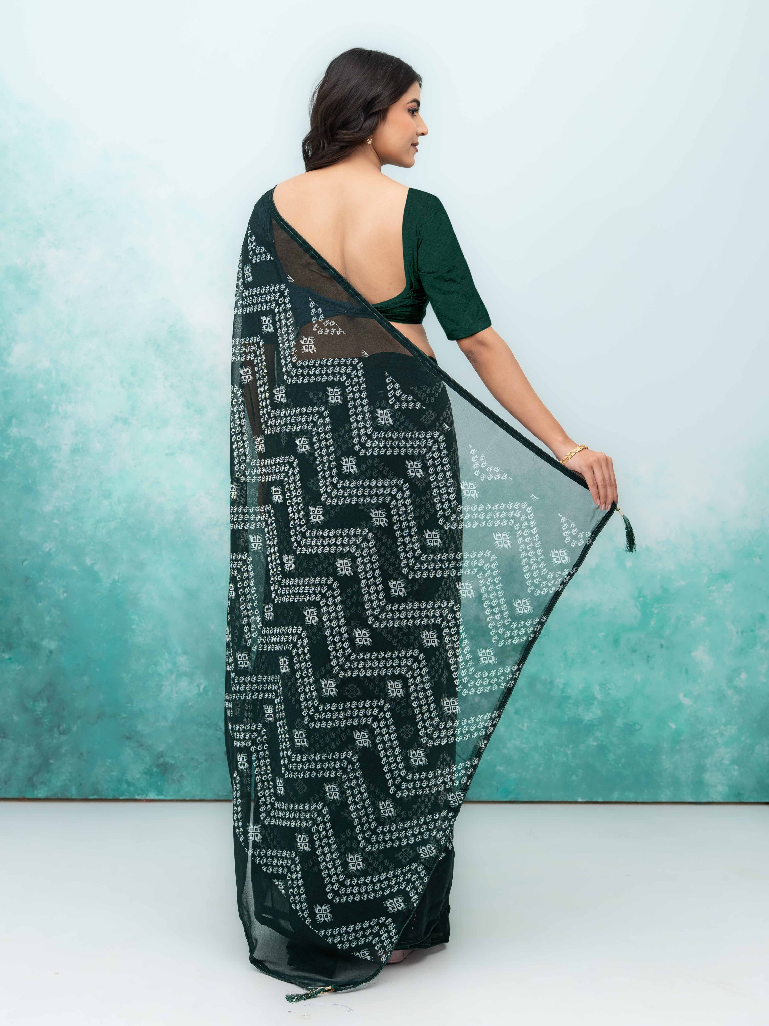 Dark Green Georgette Saree