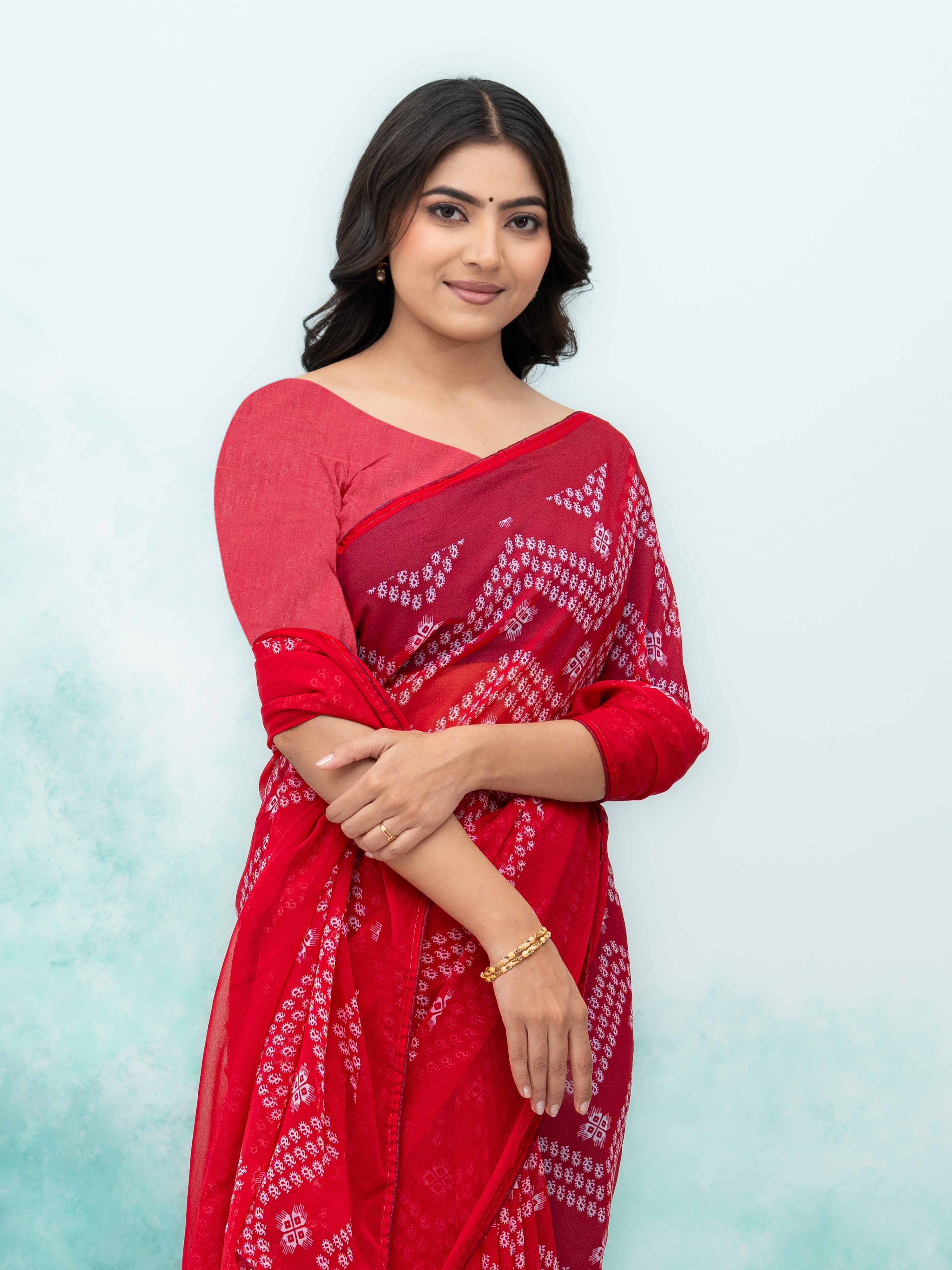 Pink Georgette Saree