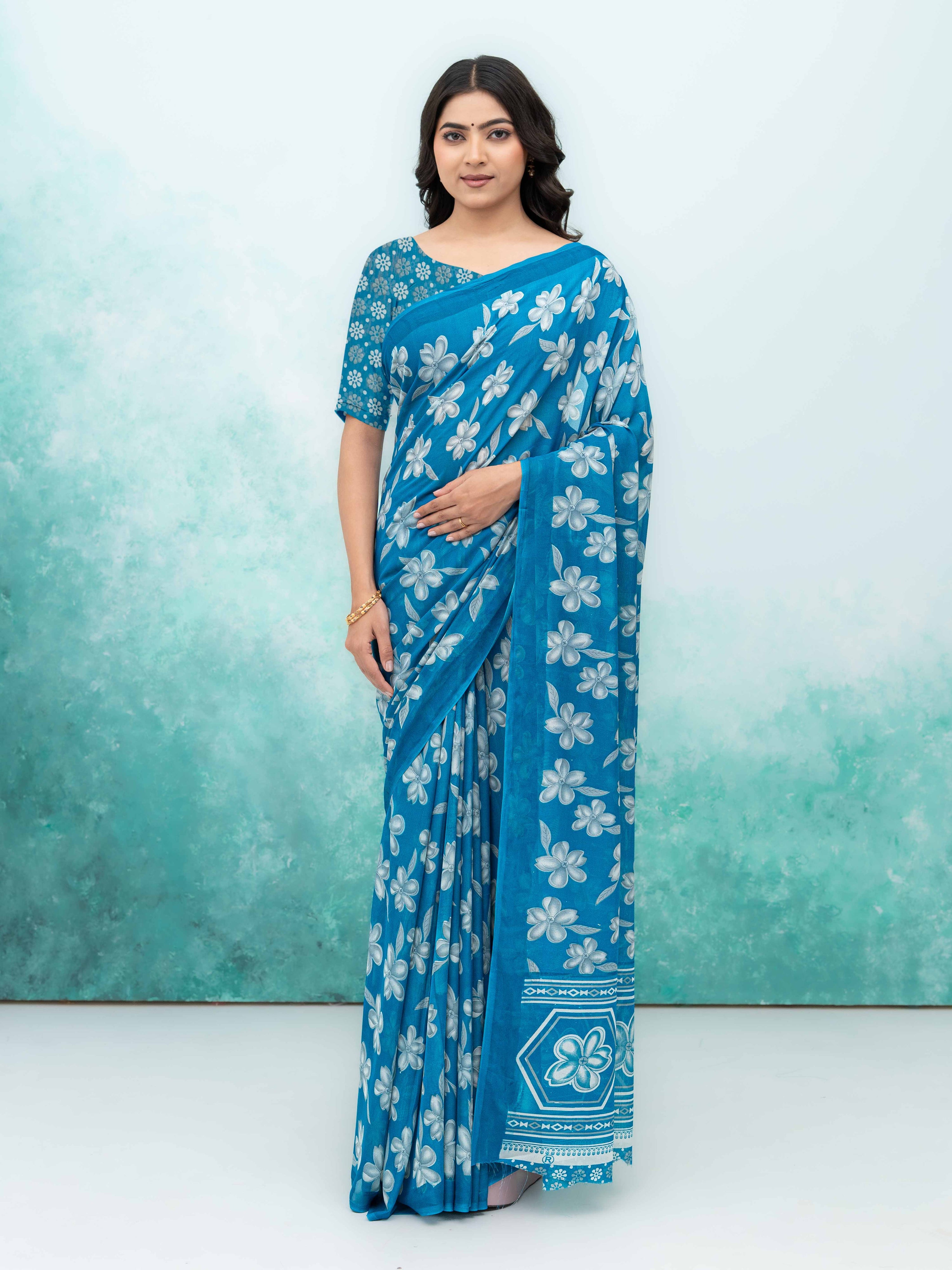 Blue Georgette Saree