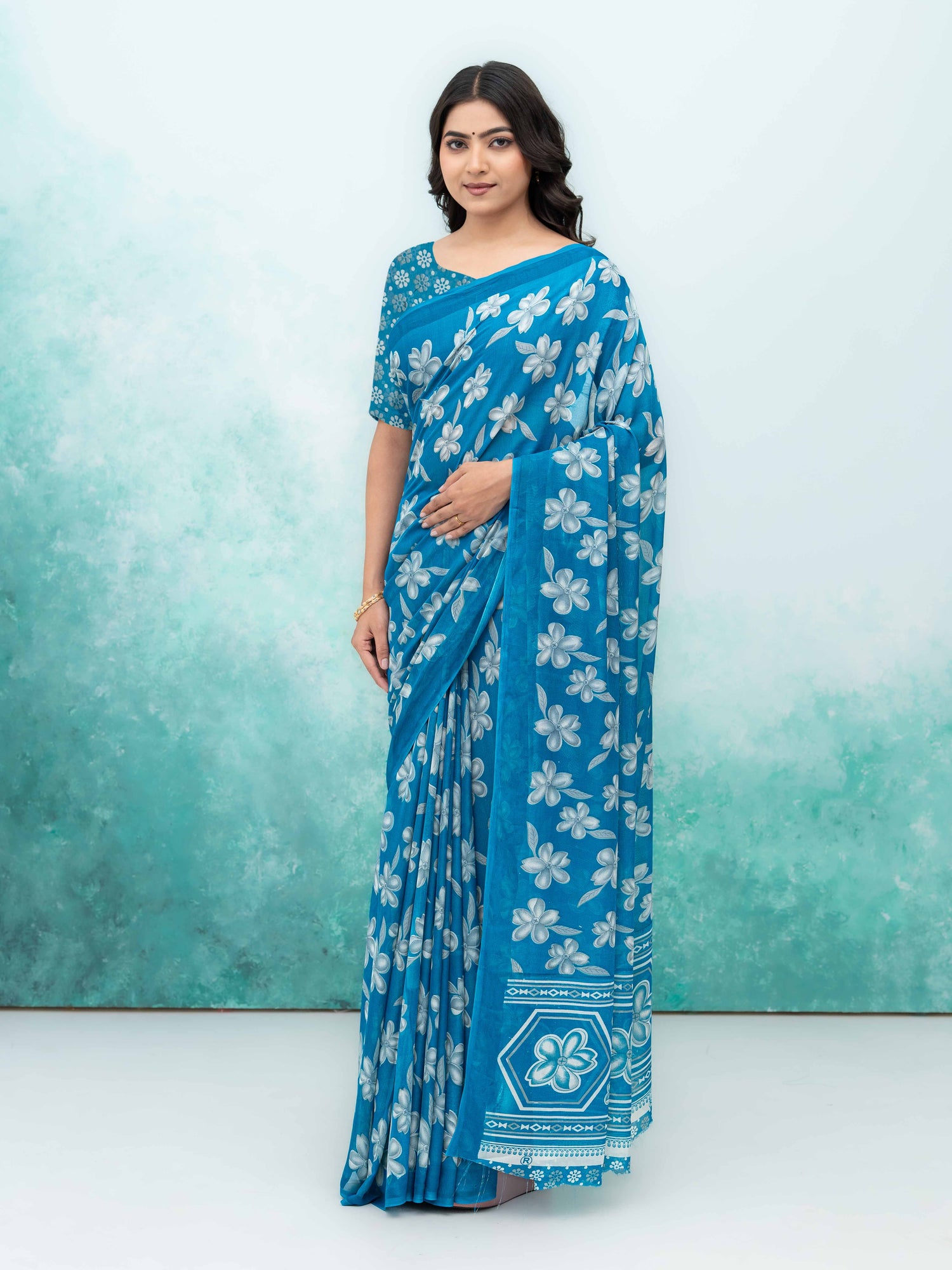 Blue Georgette Saree