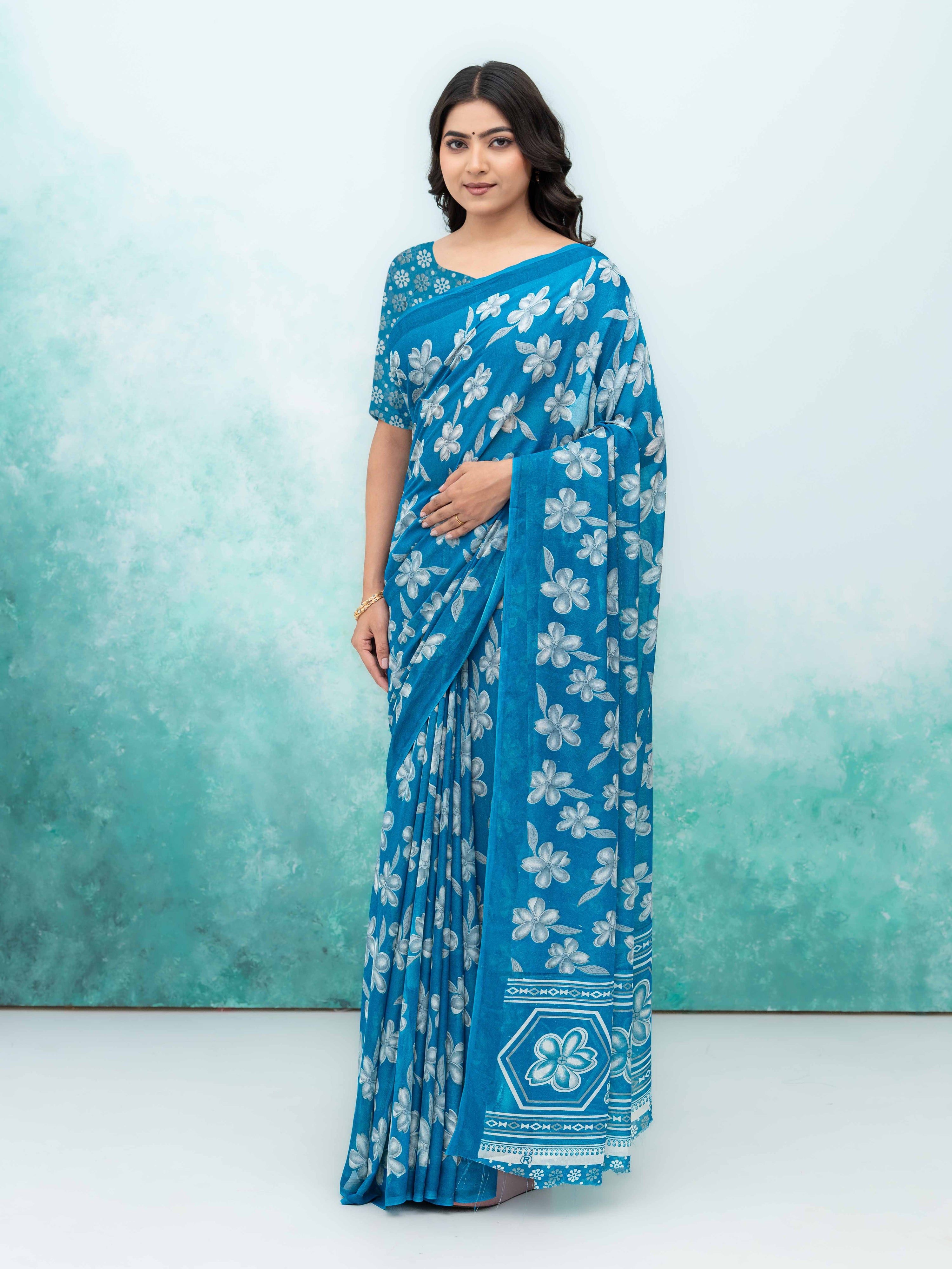 Blue Georgette Saree