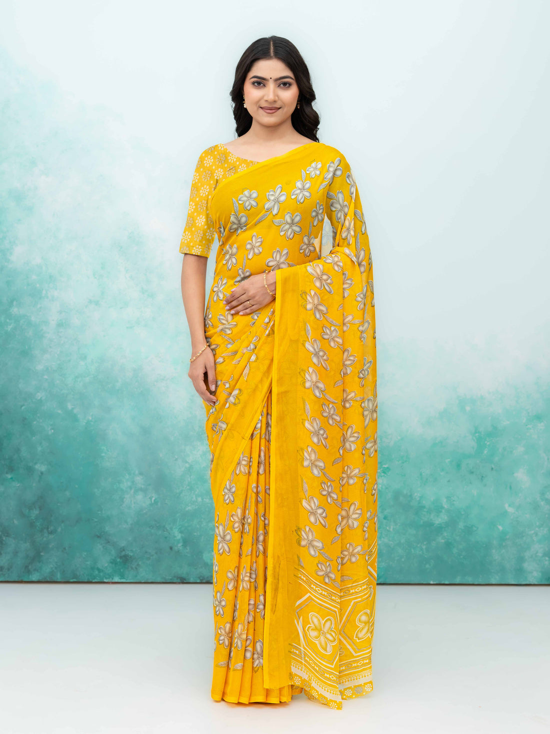 Yellow Georgette Saree