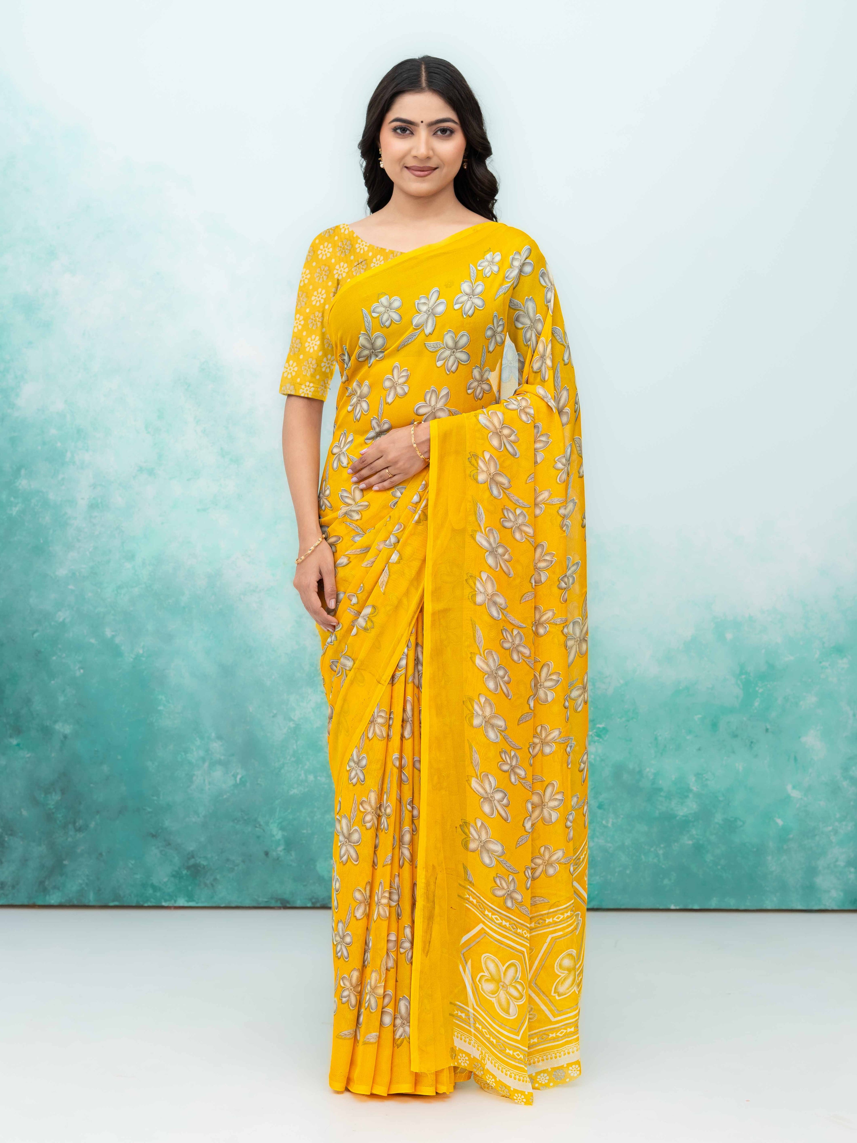 Yellow Georgette Saree