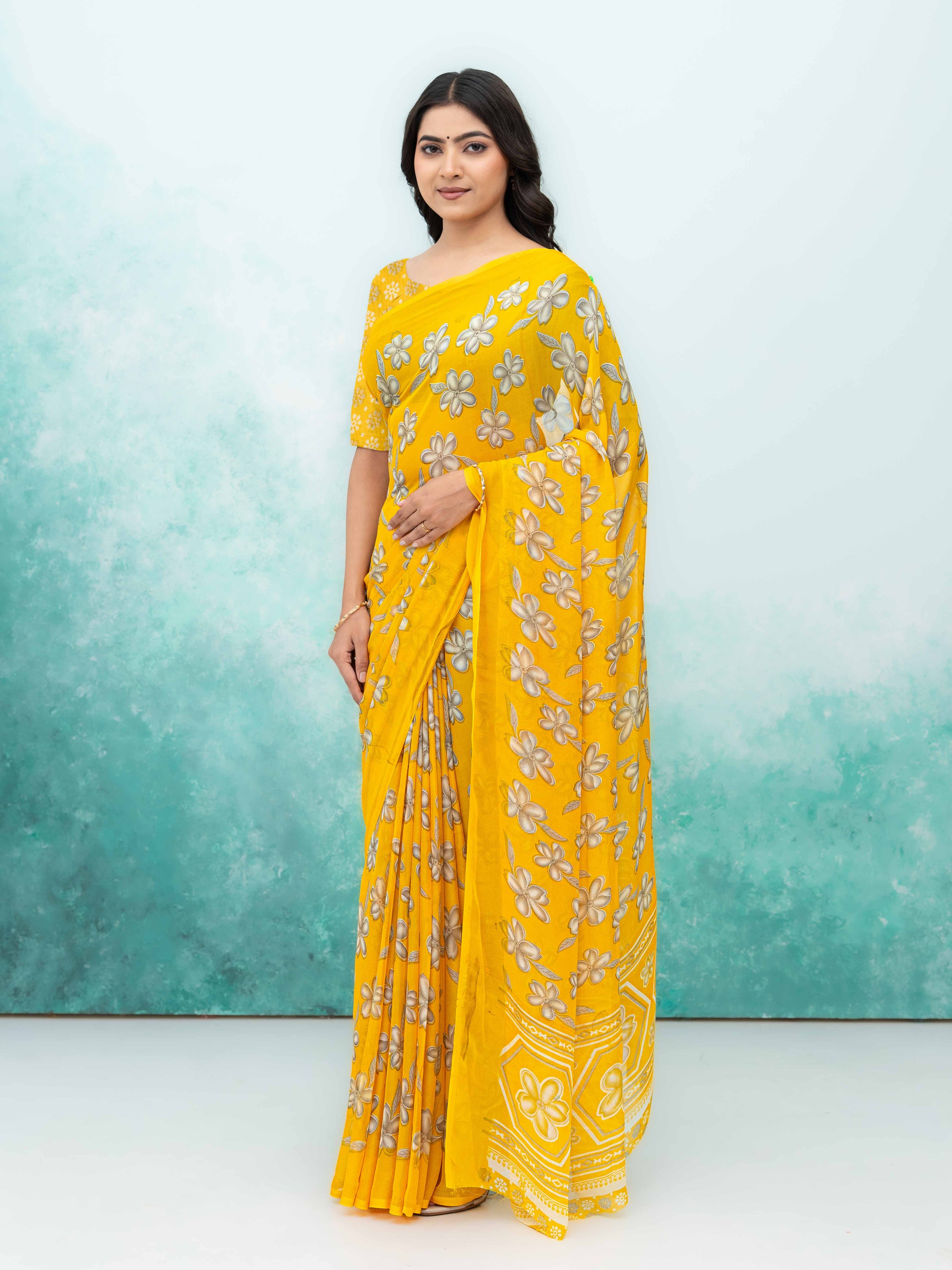 Yellow Georgette Saree