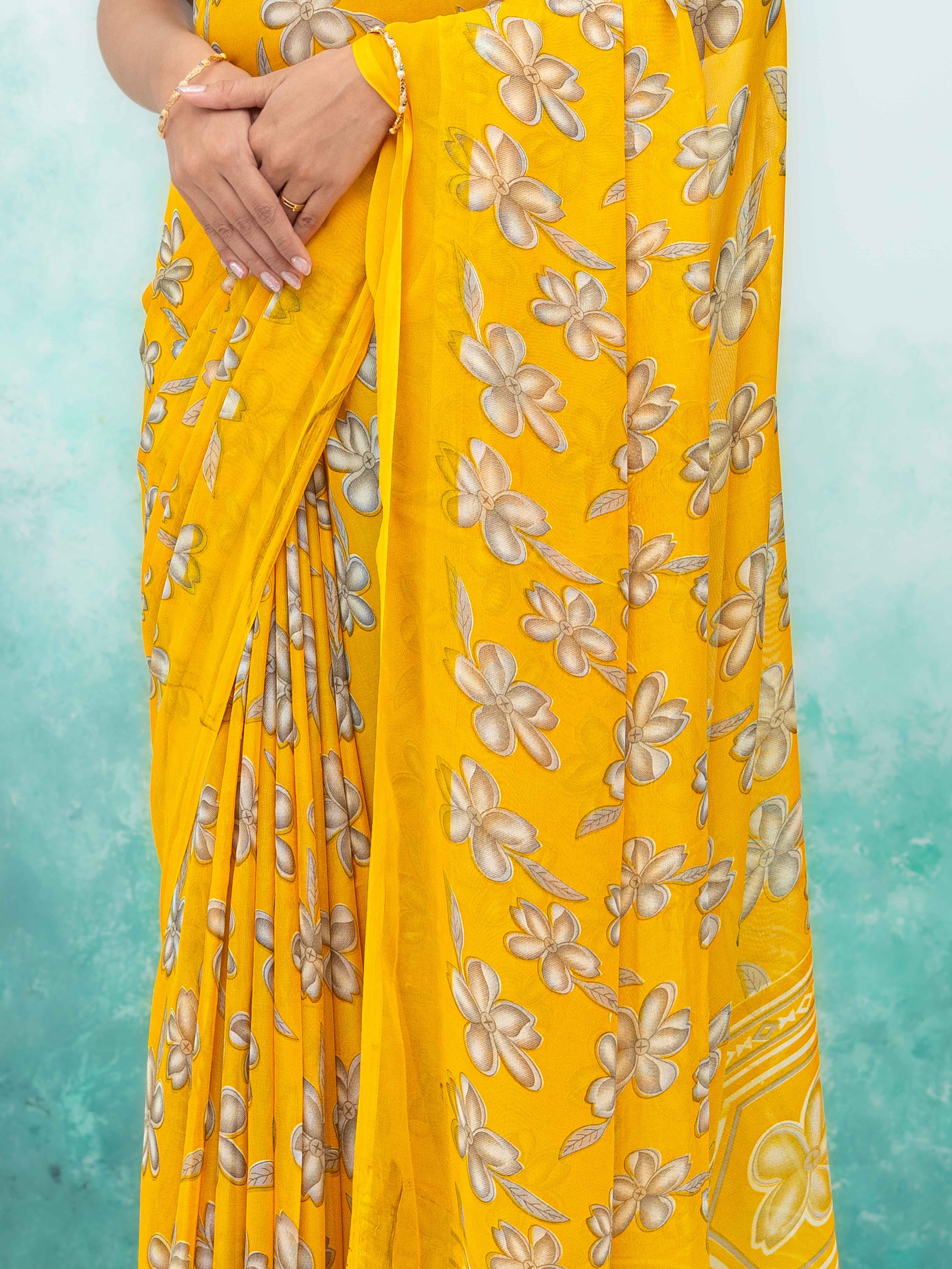 Yellow Georgette Saree