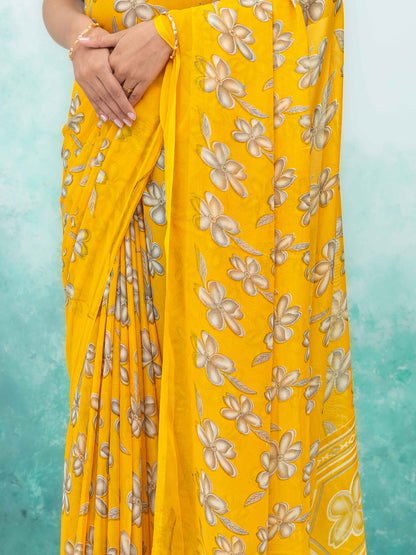 Yellow Georgette Saree