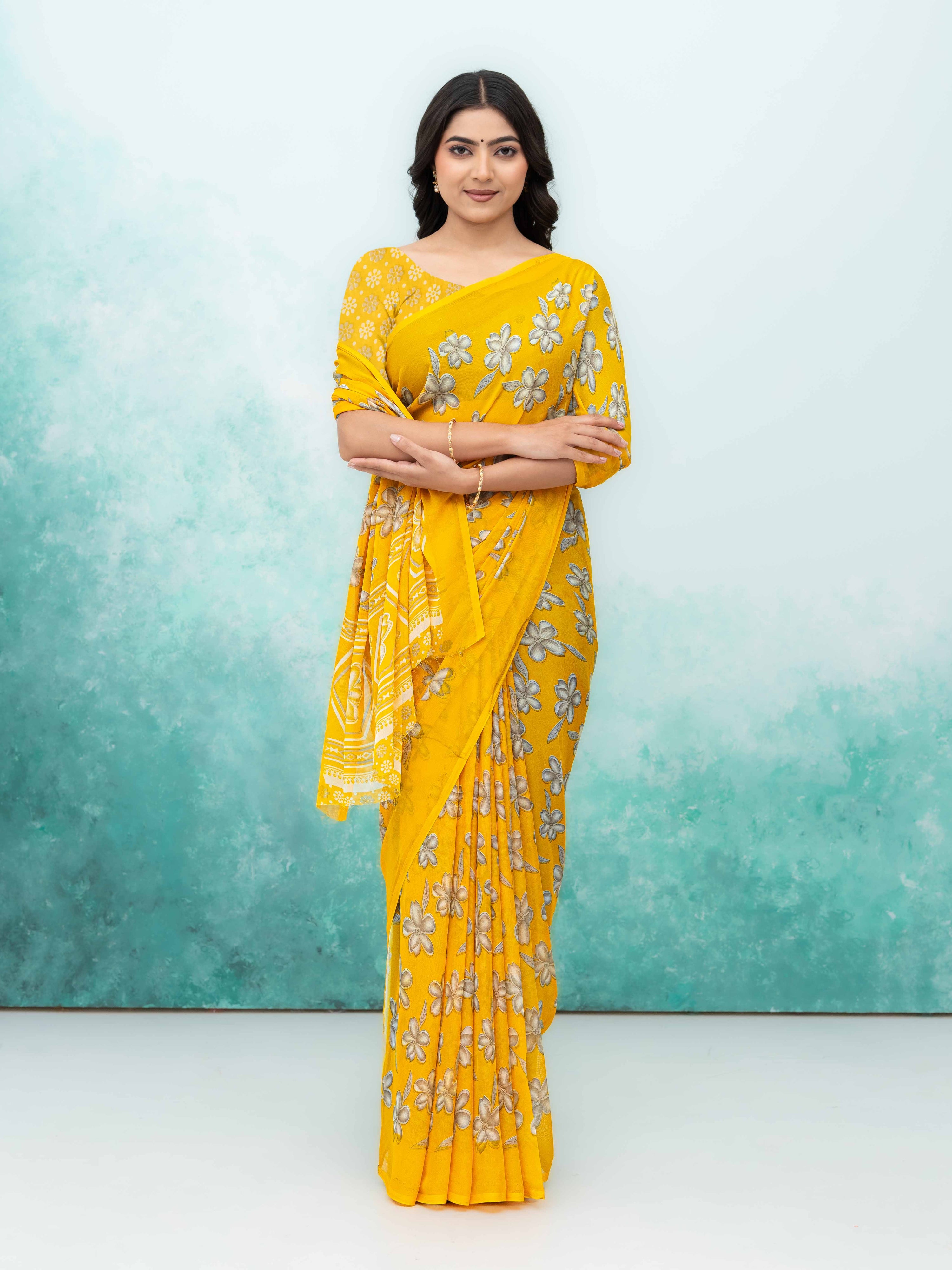 Yellow Georgette Saree