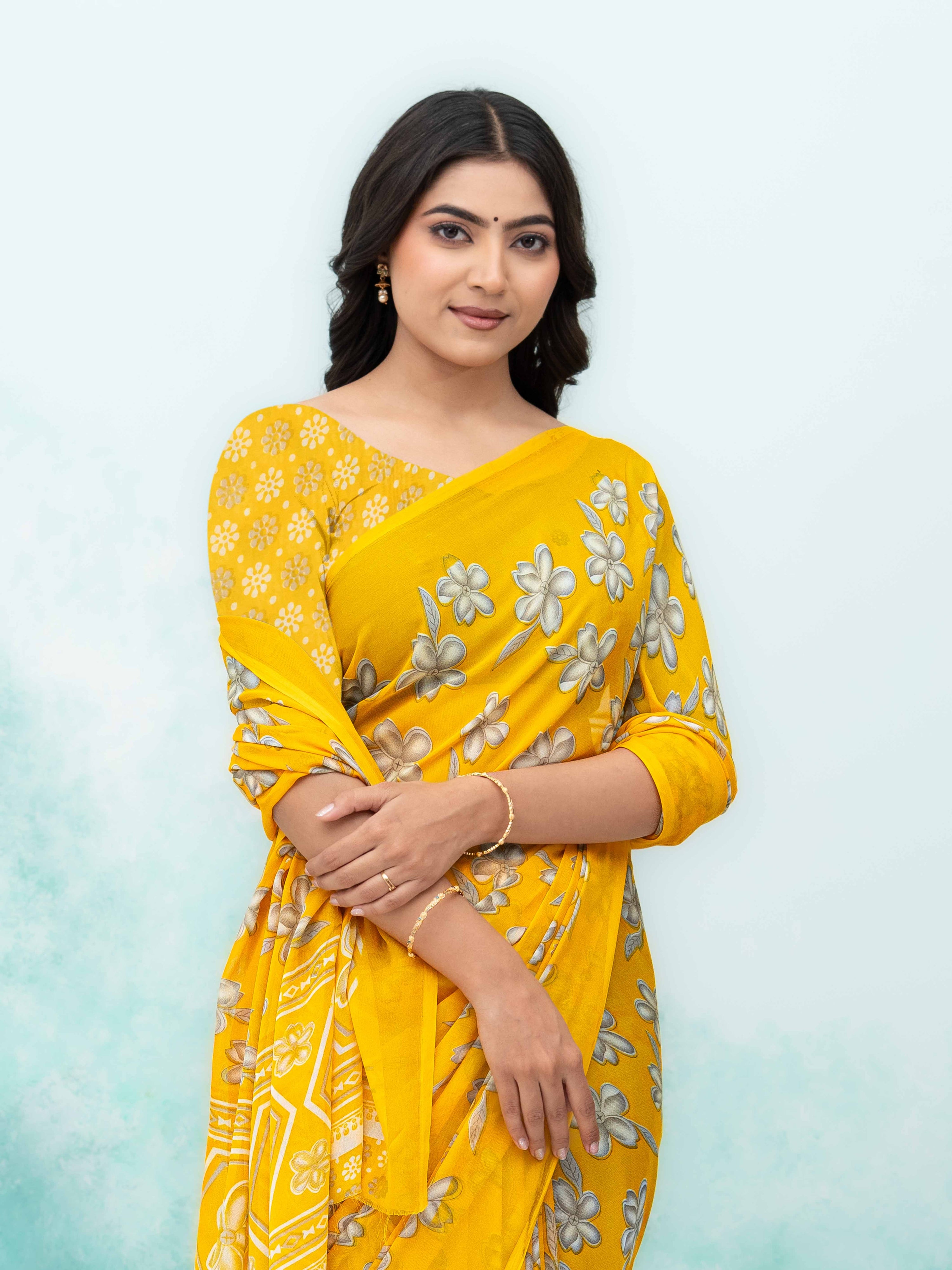 Yellow Georgette Saree