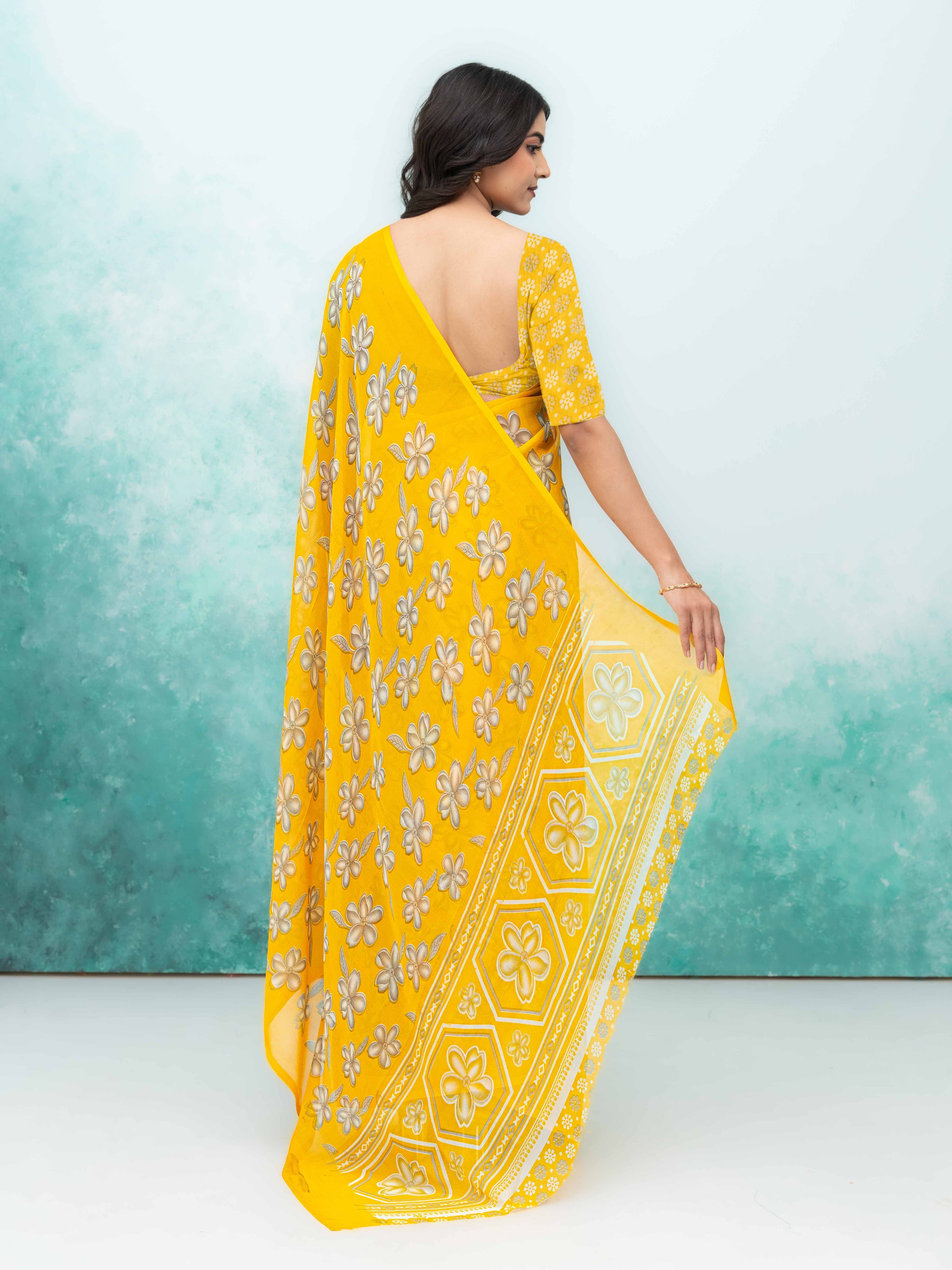 Yellow Georgette Saree