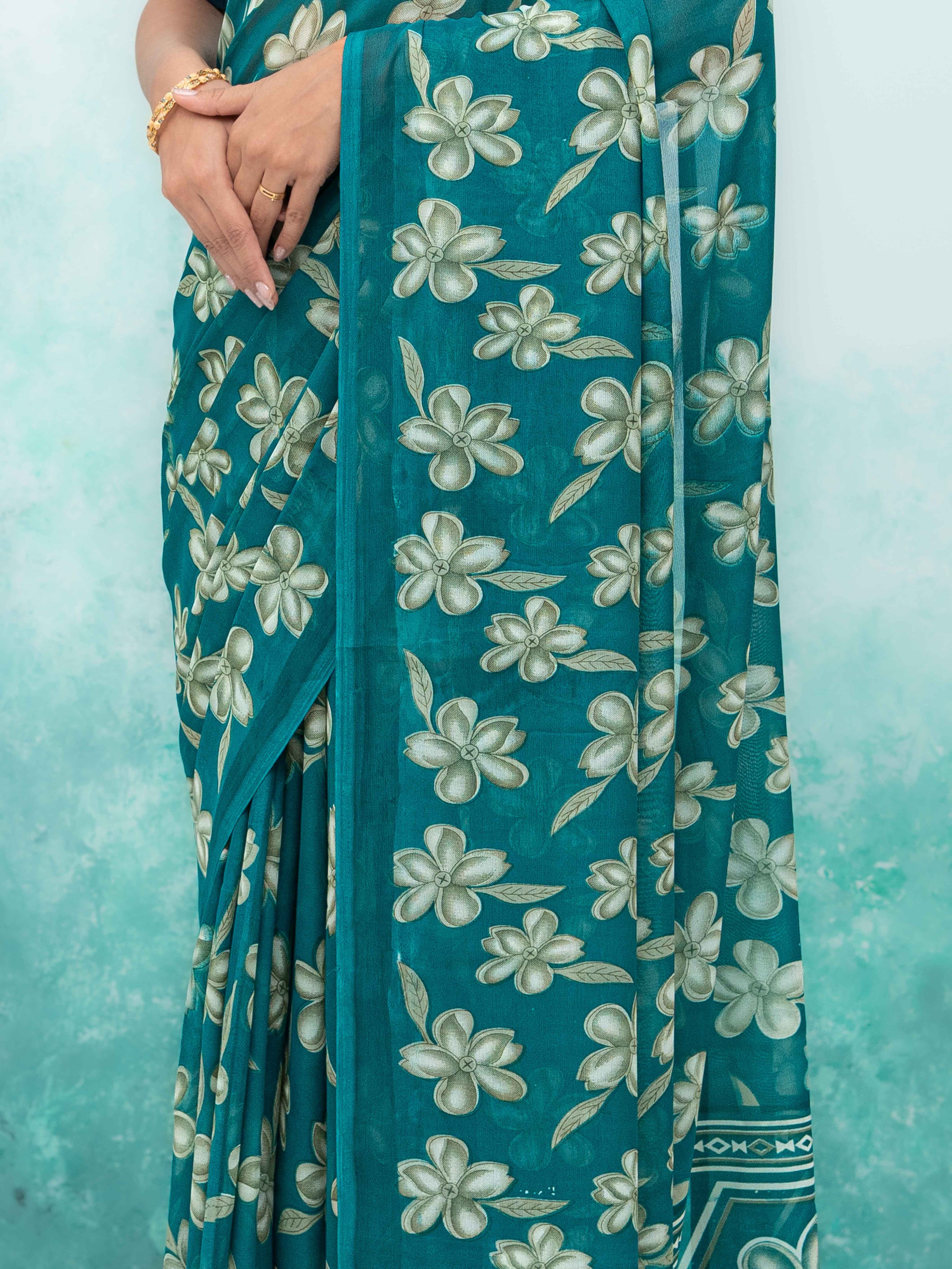 Teal Blue Georgette Saree