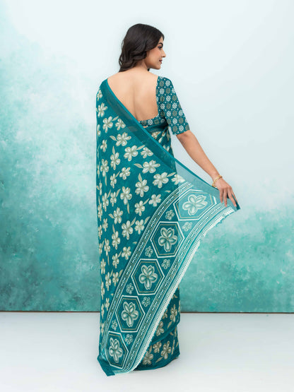 Teal Blue Georgette Saree