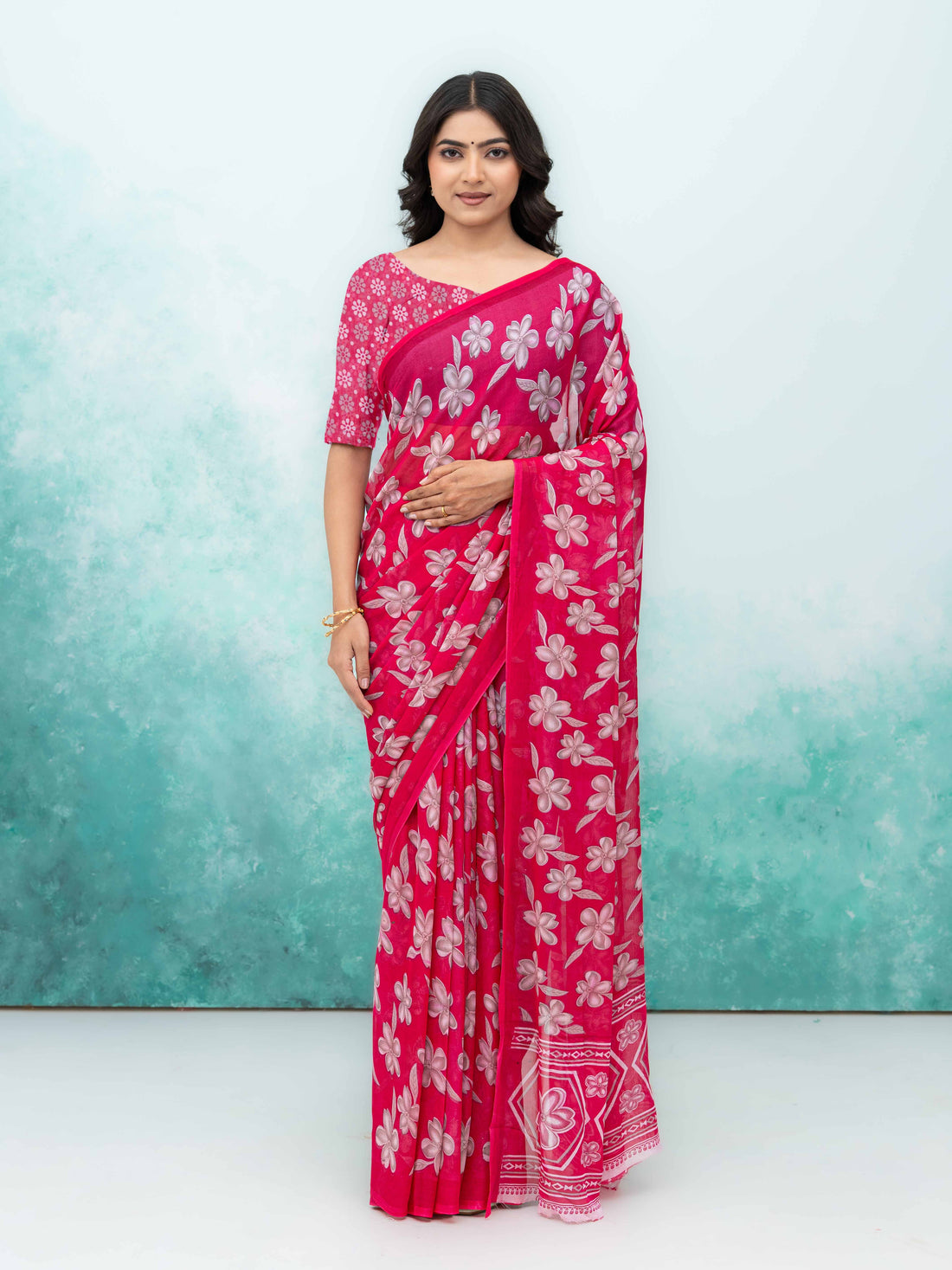 Pink Georgette Saree