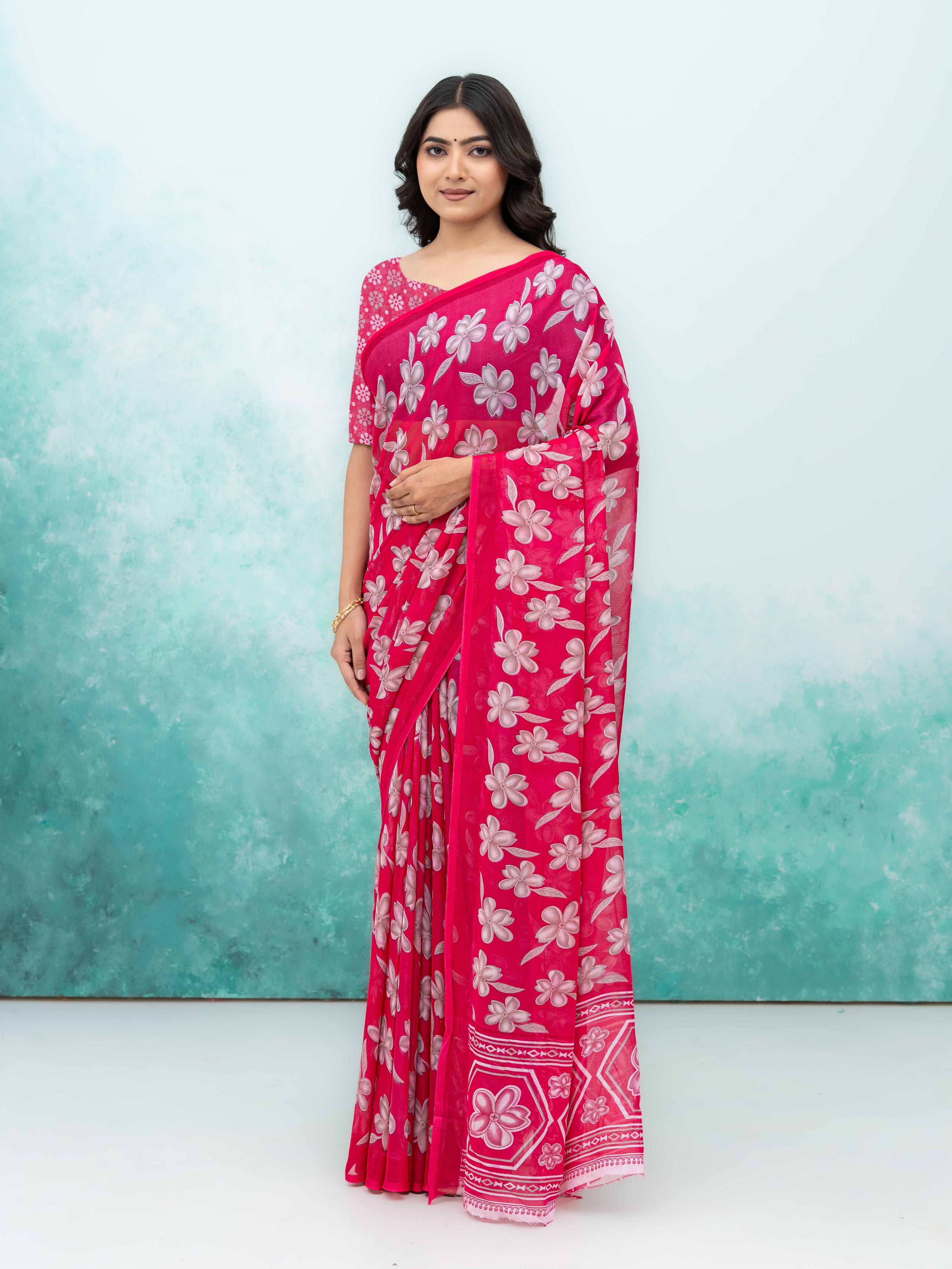 Pink Georgette Saree