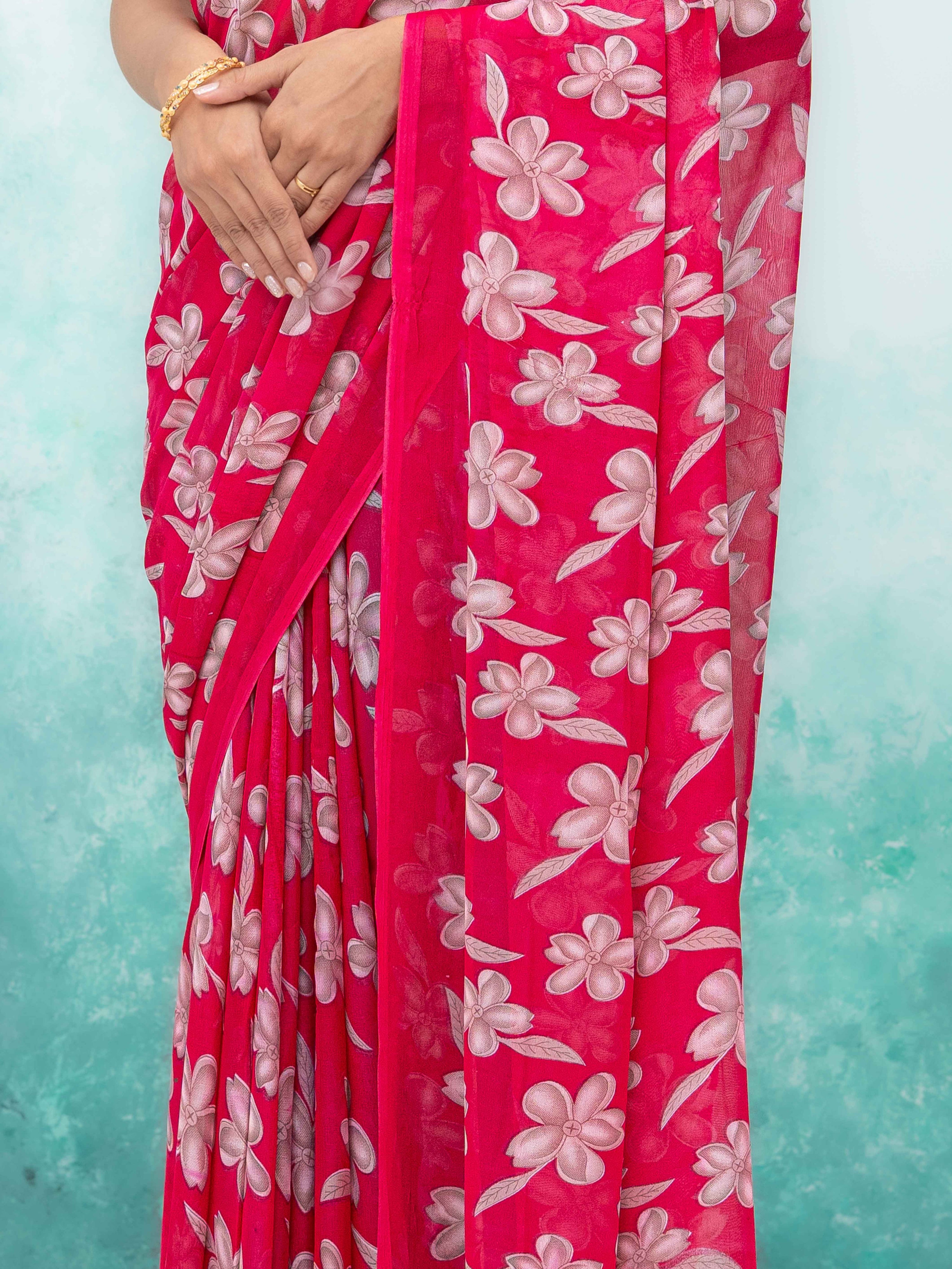 Pink Georgette Saree