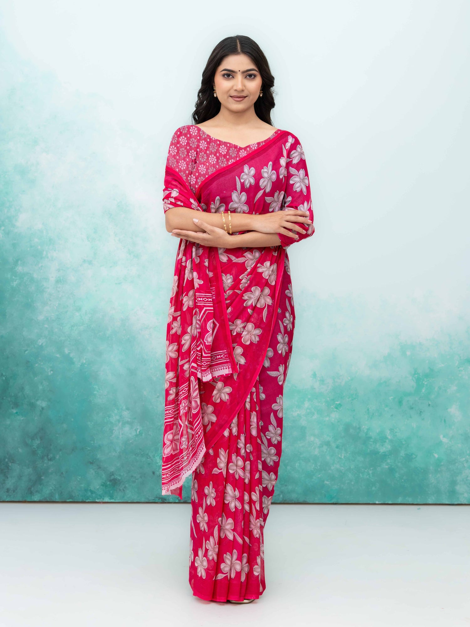 Pink Georgette Saree