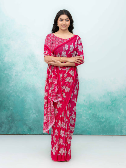 Pink Georgette Saree