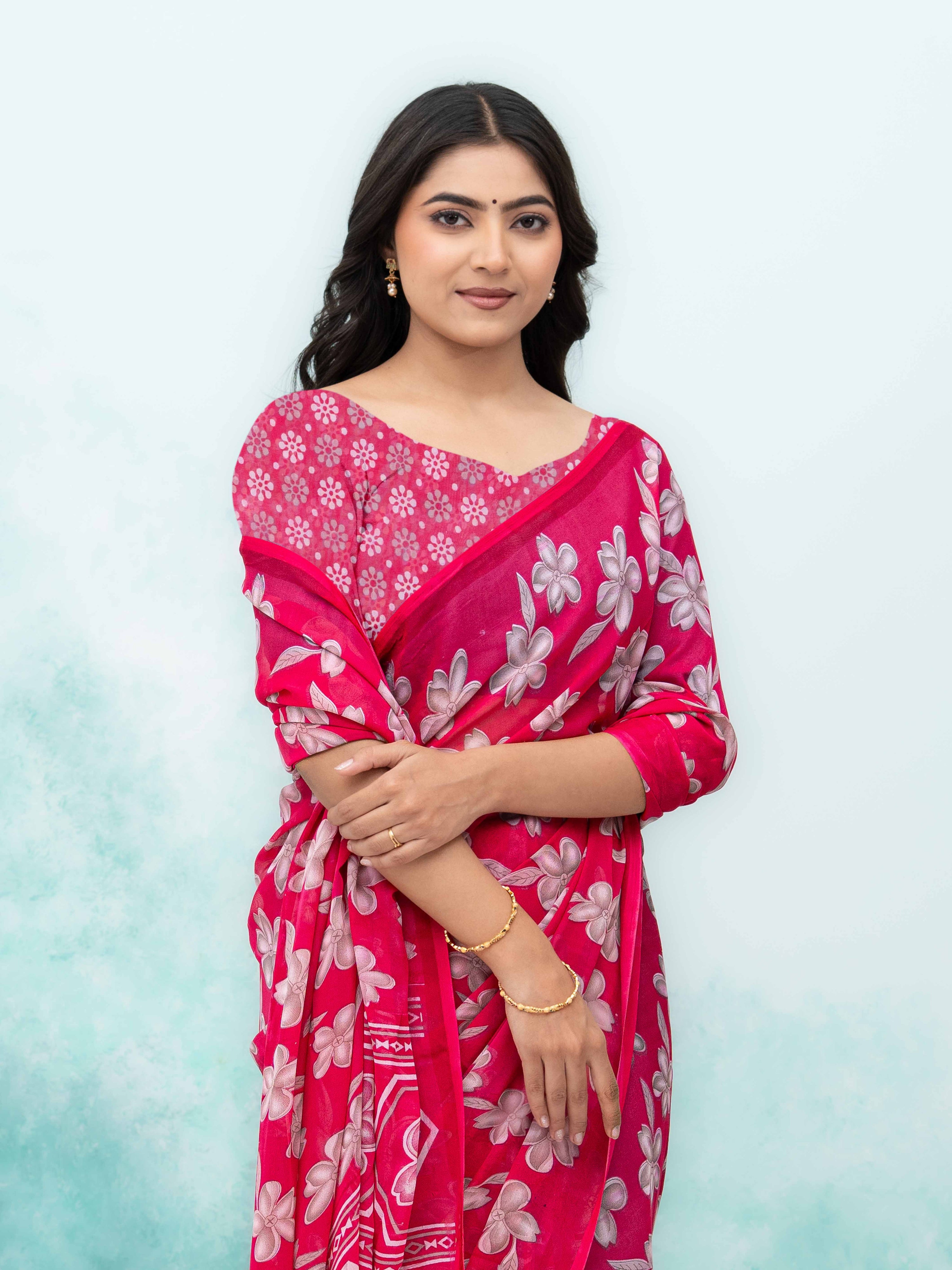 Pink Georgette Saree