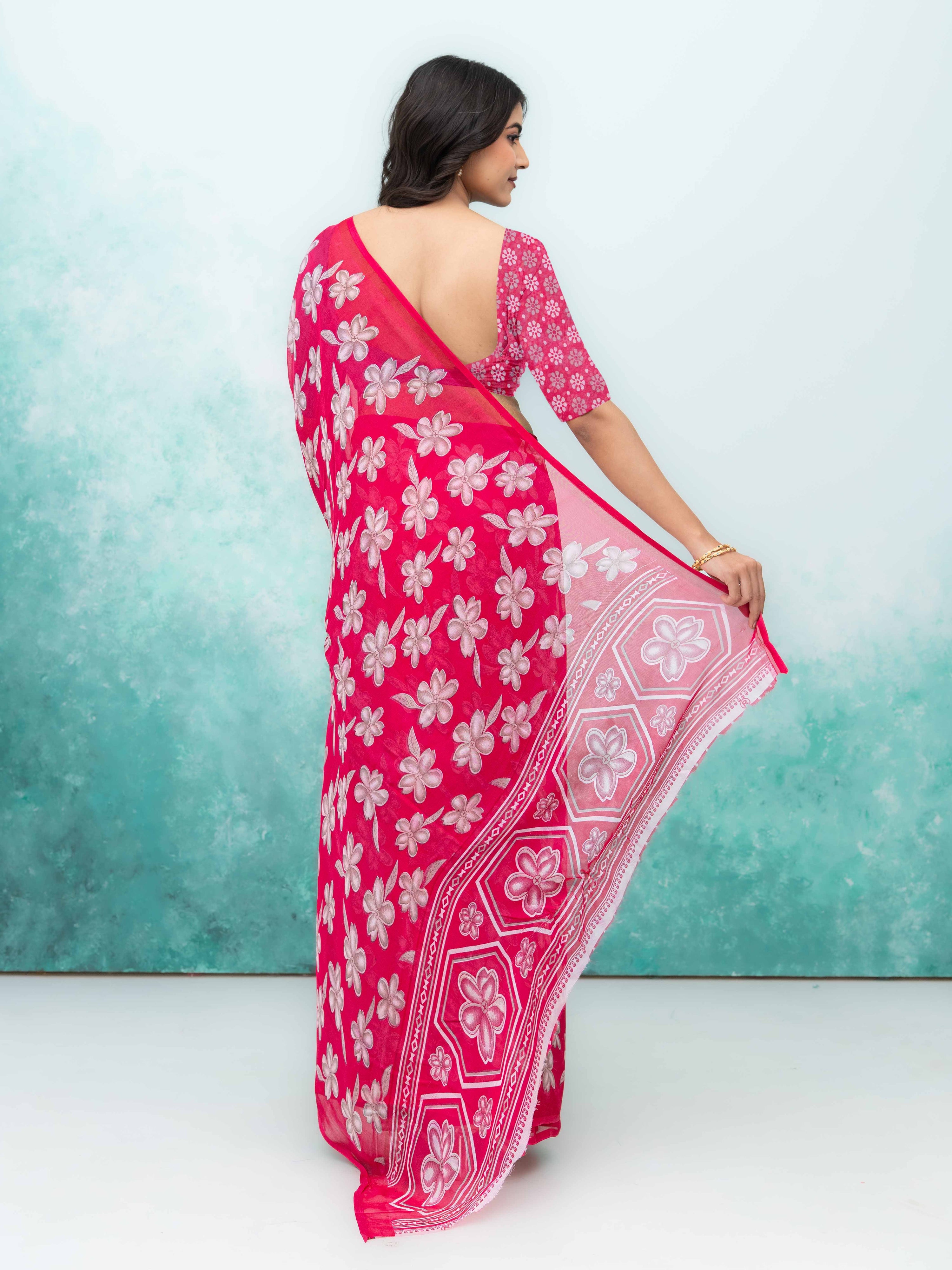 Pink Georgette Saree