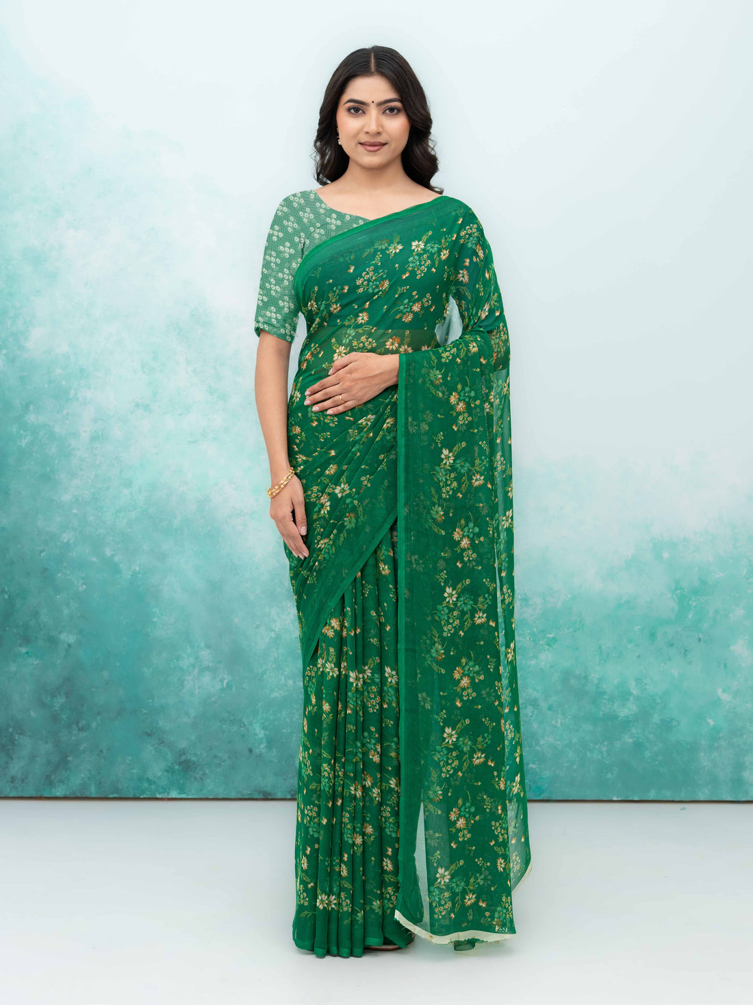 Green Chiffon Saree