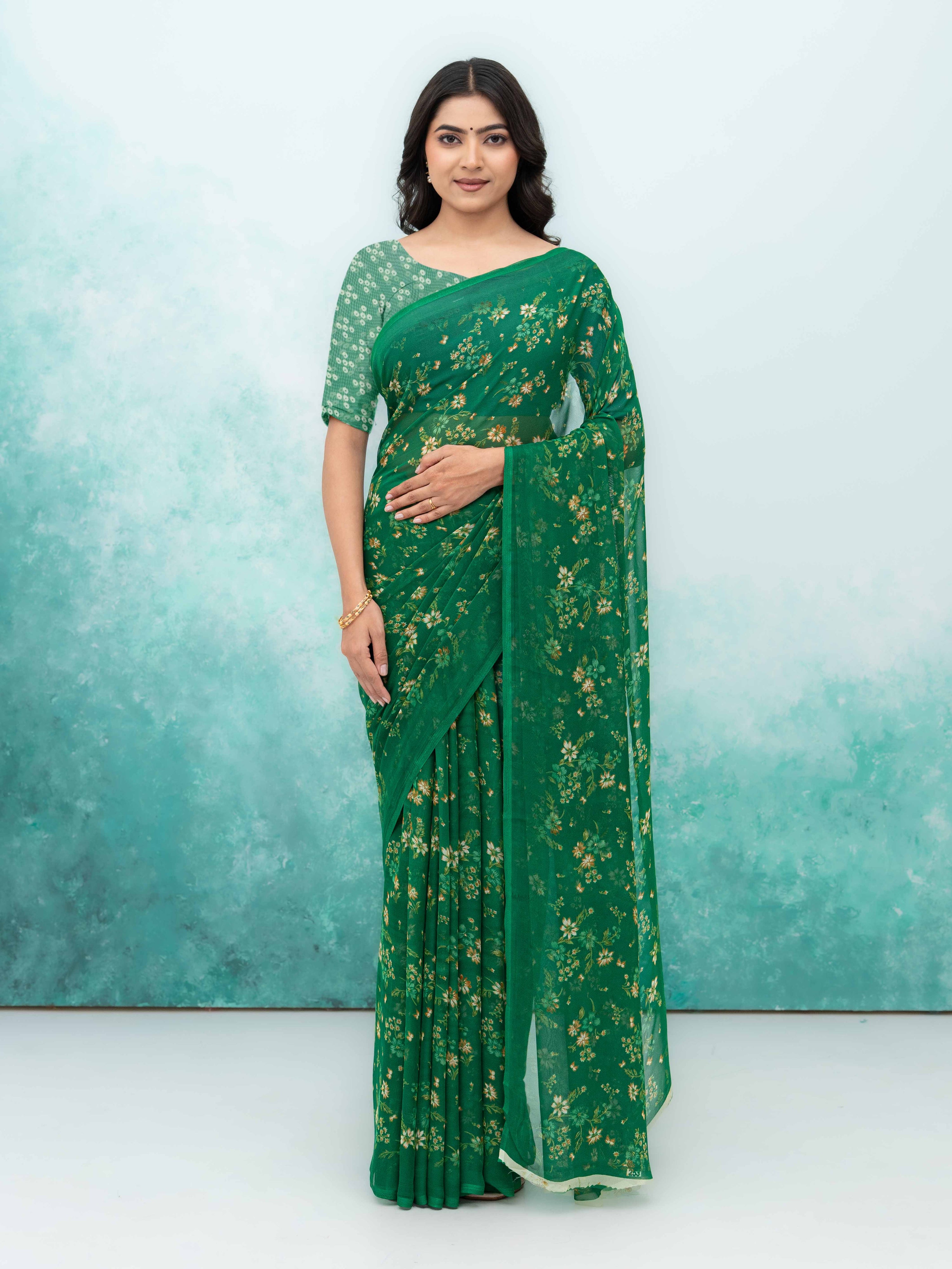 Green Chiffon Saree