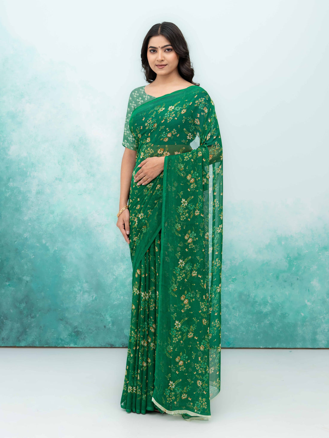 Green Chiffon Saree