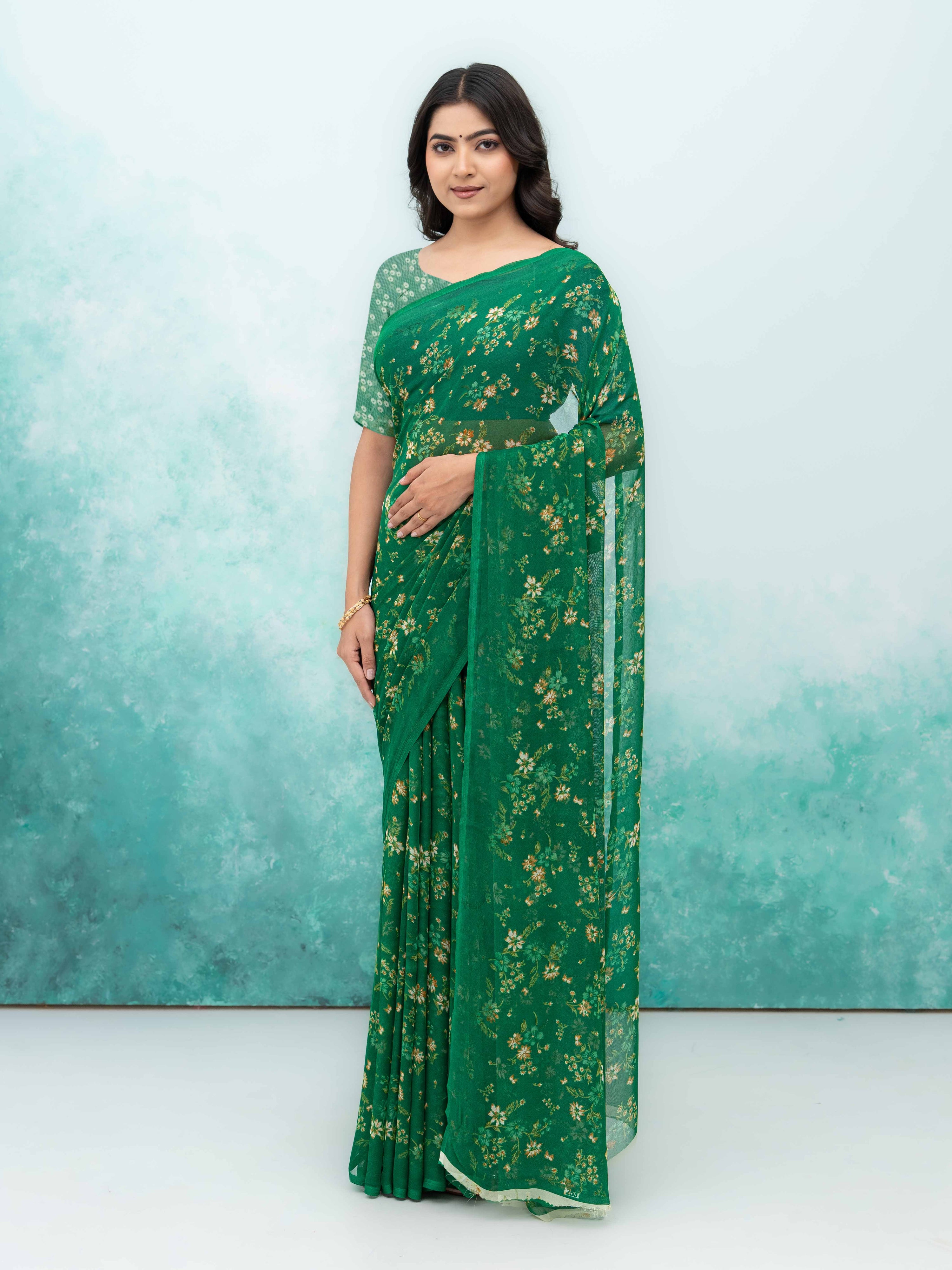 Green Chiffon Saree