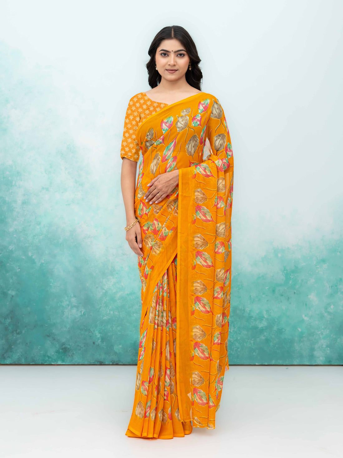 Yellow Chiffon Saree