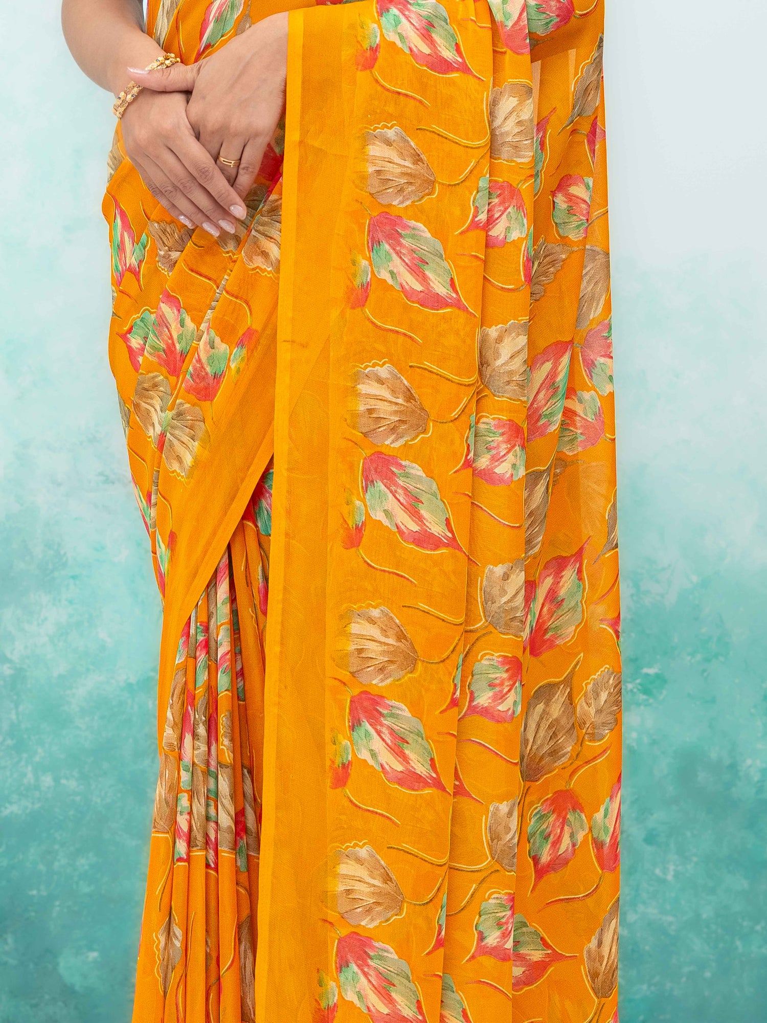 Yellow Chiffon Saree