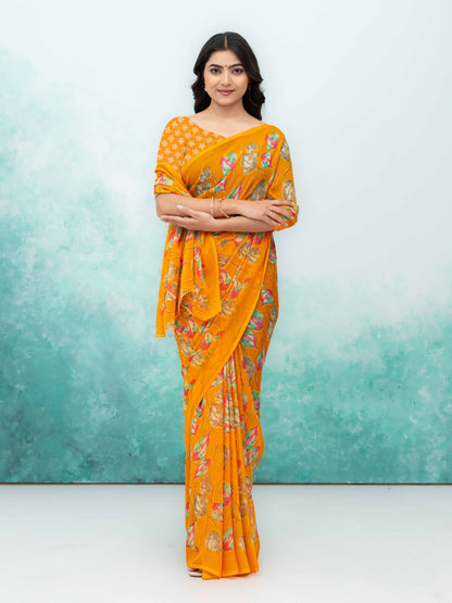 Yellow Chiffon Saree