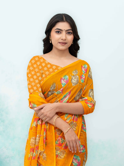 Yellow Chiffon Saree