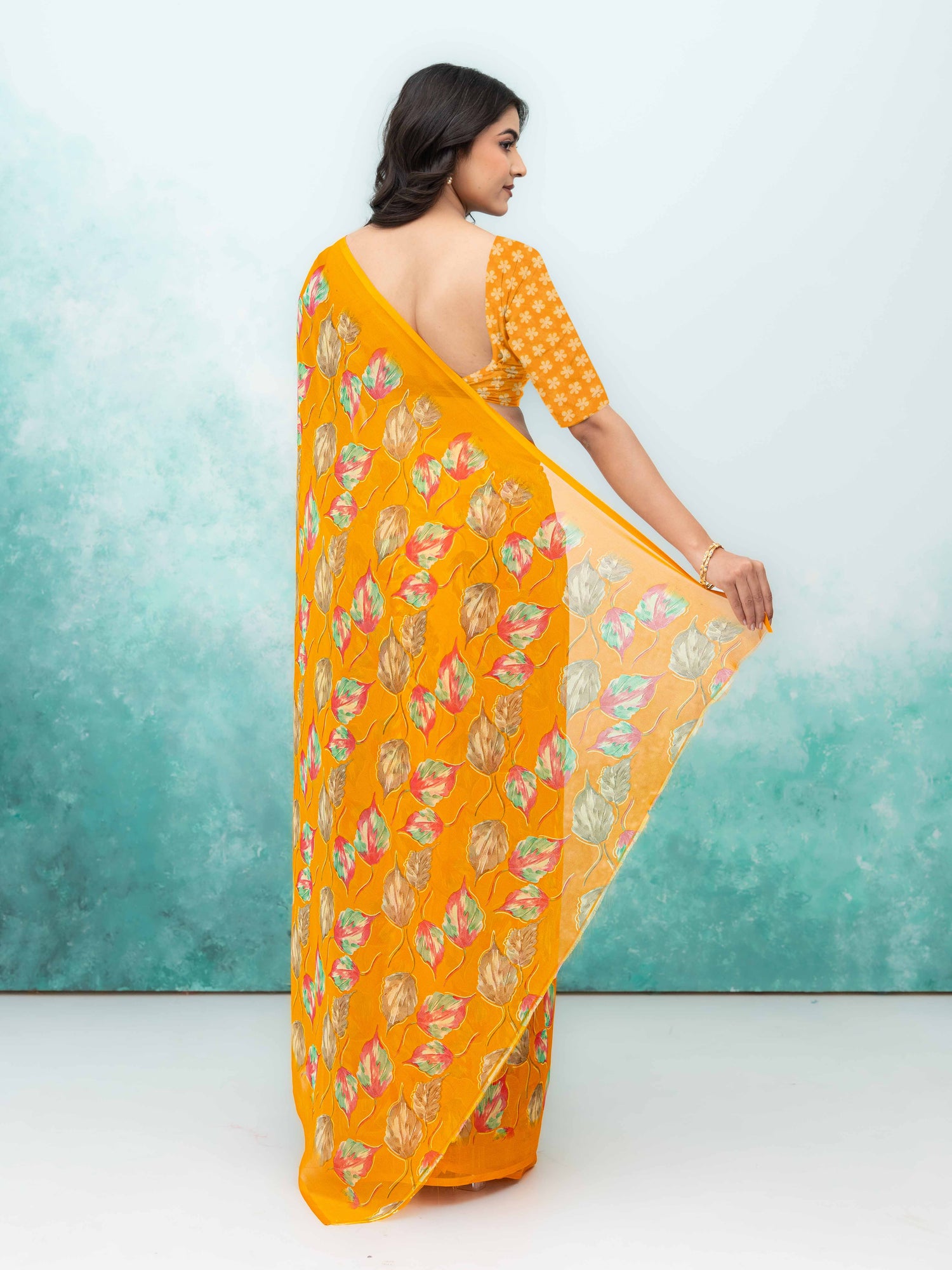Yellow Chiffon Saree