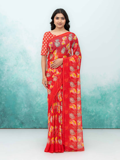 Red Chiffon Saree