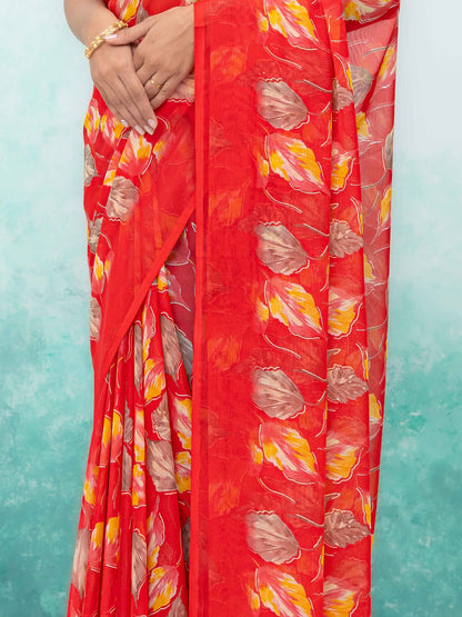 Red Chiffon Saree