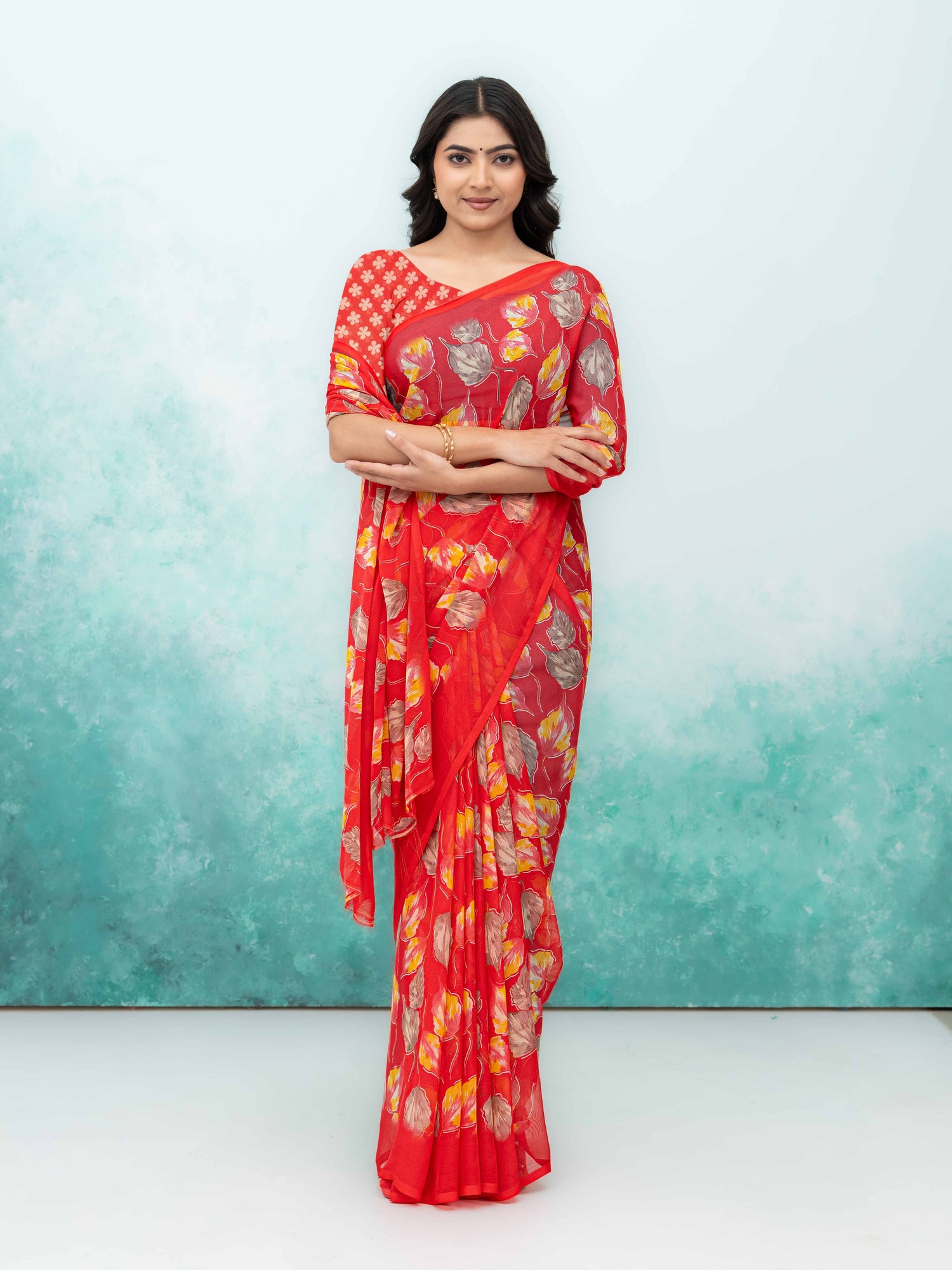 Red Chiffon Saree