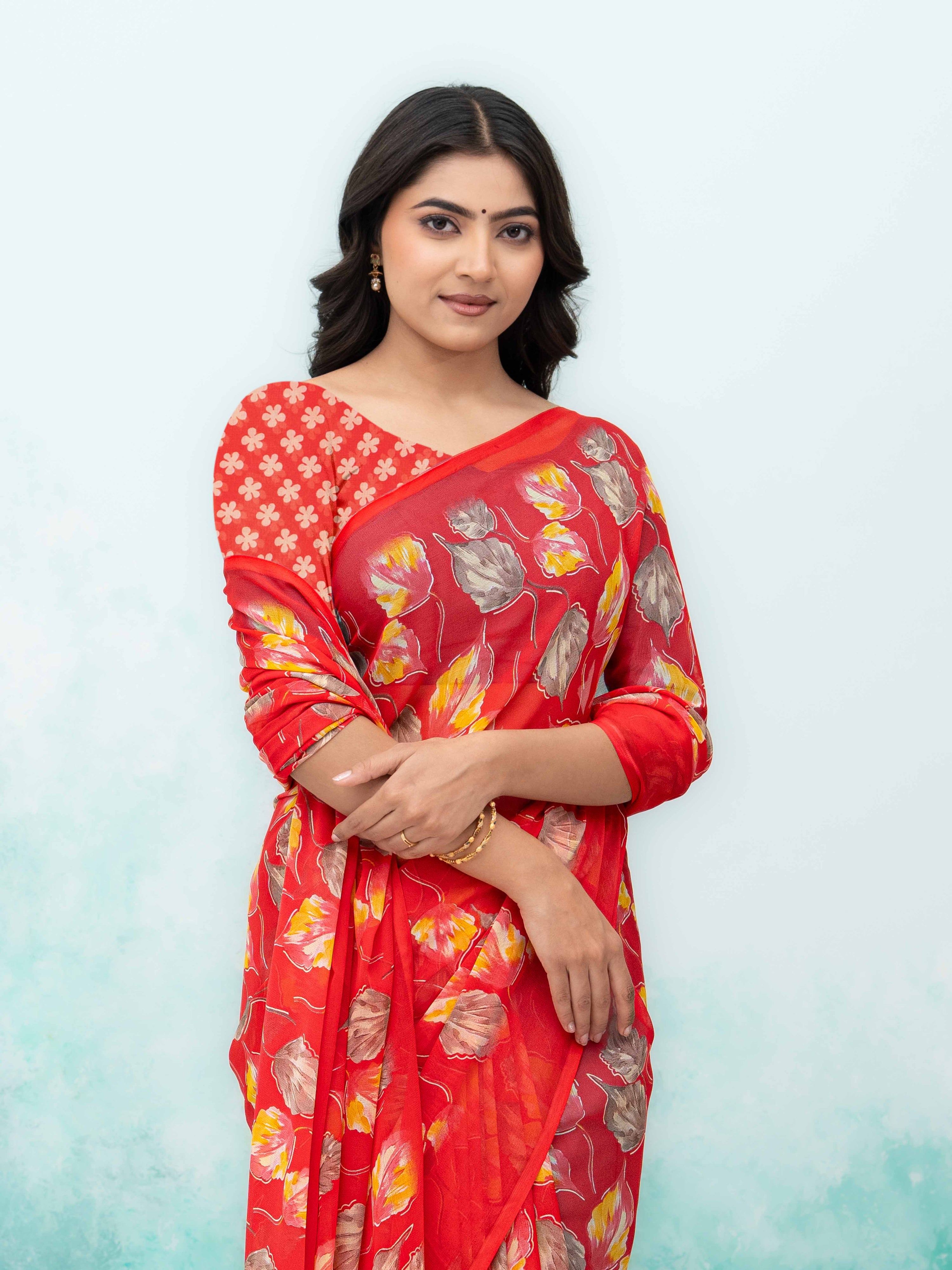 Red Chiffon Saree