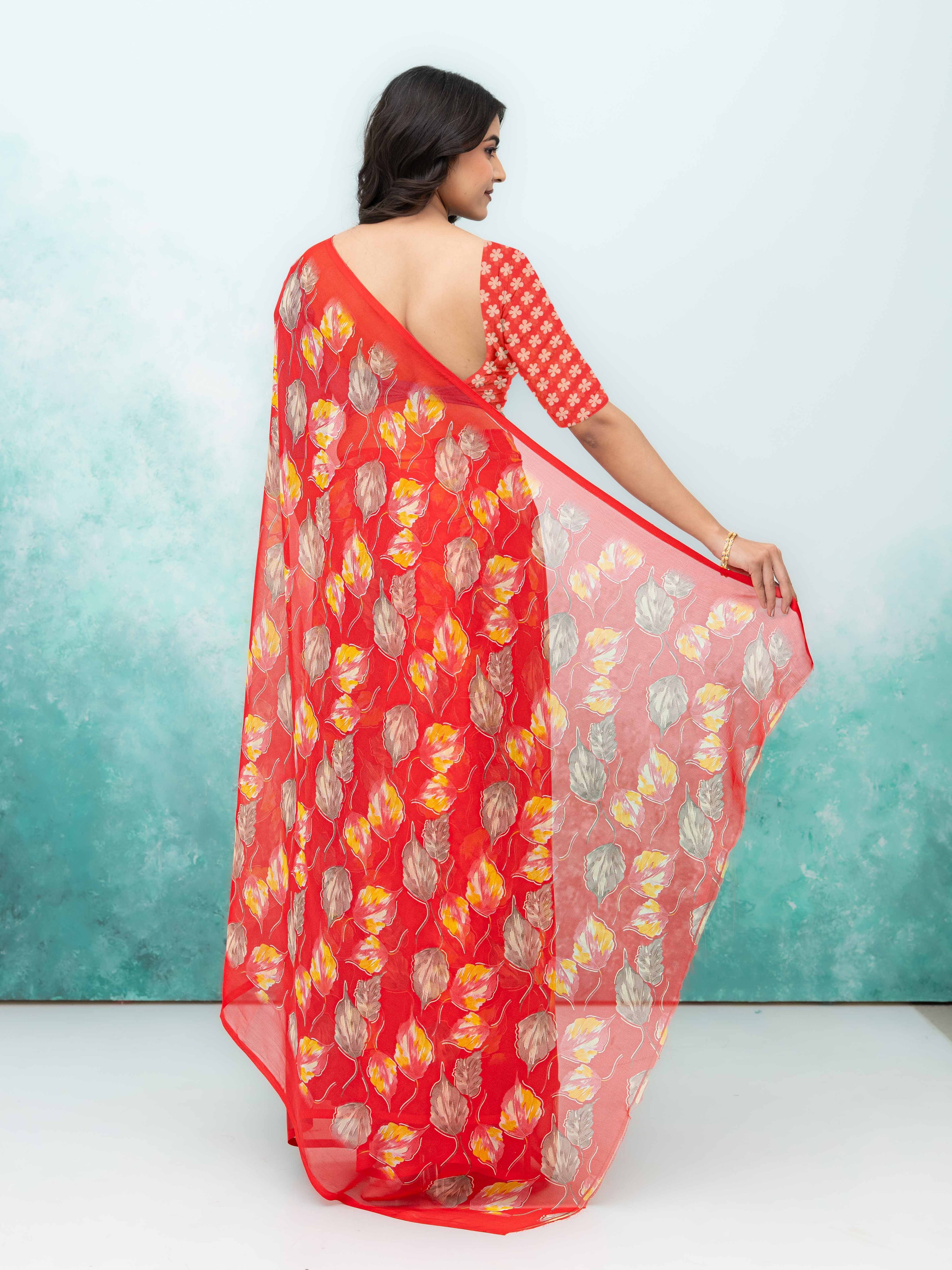 Red Chiffon Saree