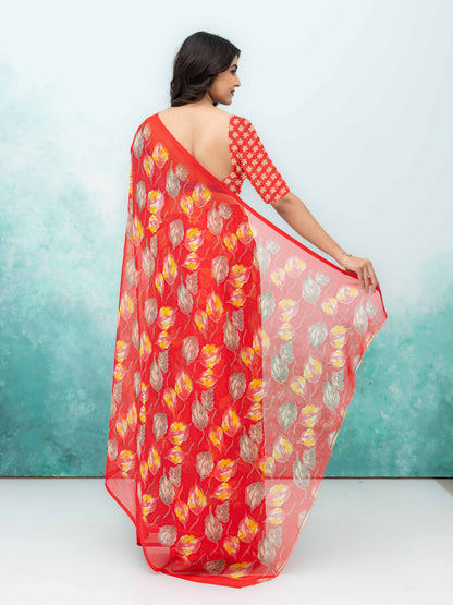 Red Chiffon Saree