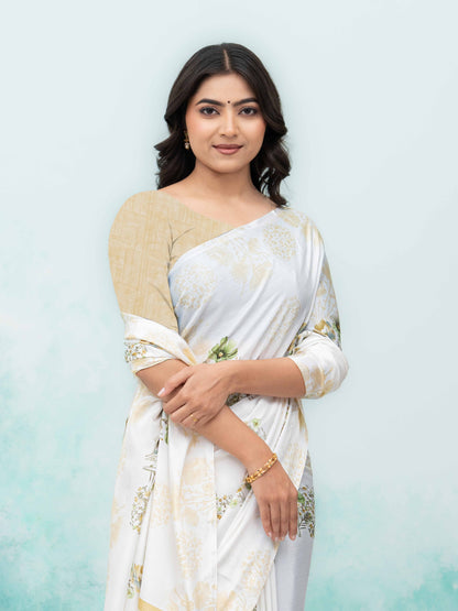 White &amp; Green Coral Silk Saree