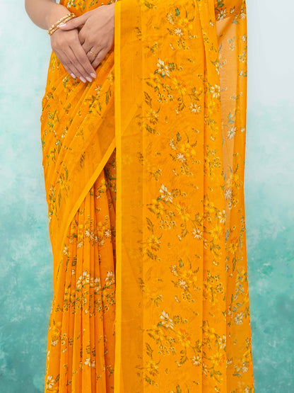 Yellow Chiffon Saree